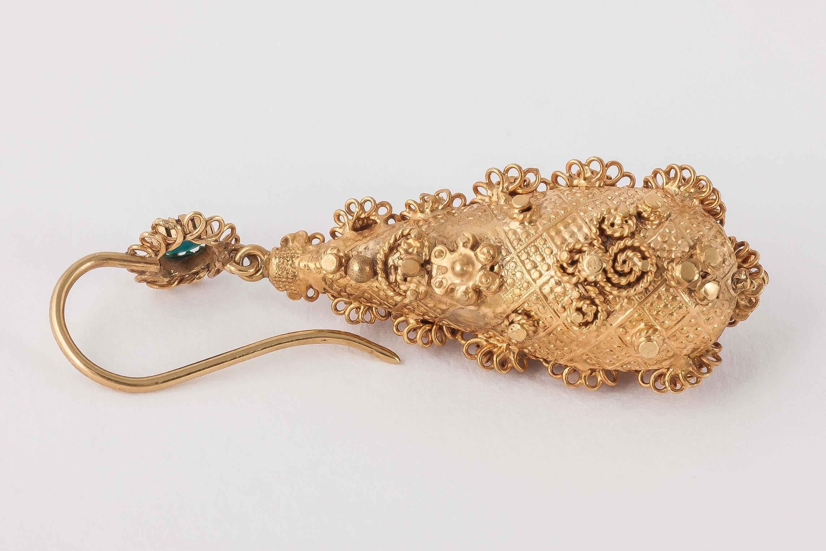 Regency Türkis Gold Cannetille Tropfenohrringe im Angebot 1