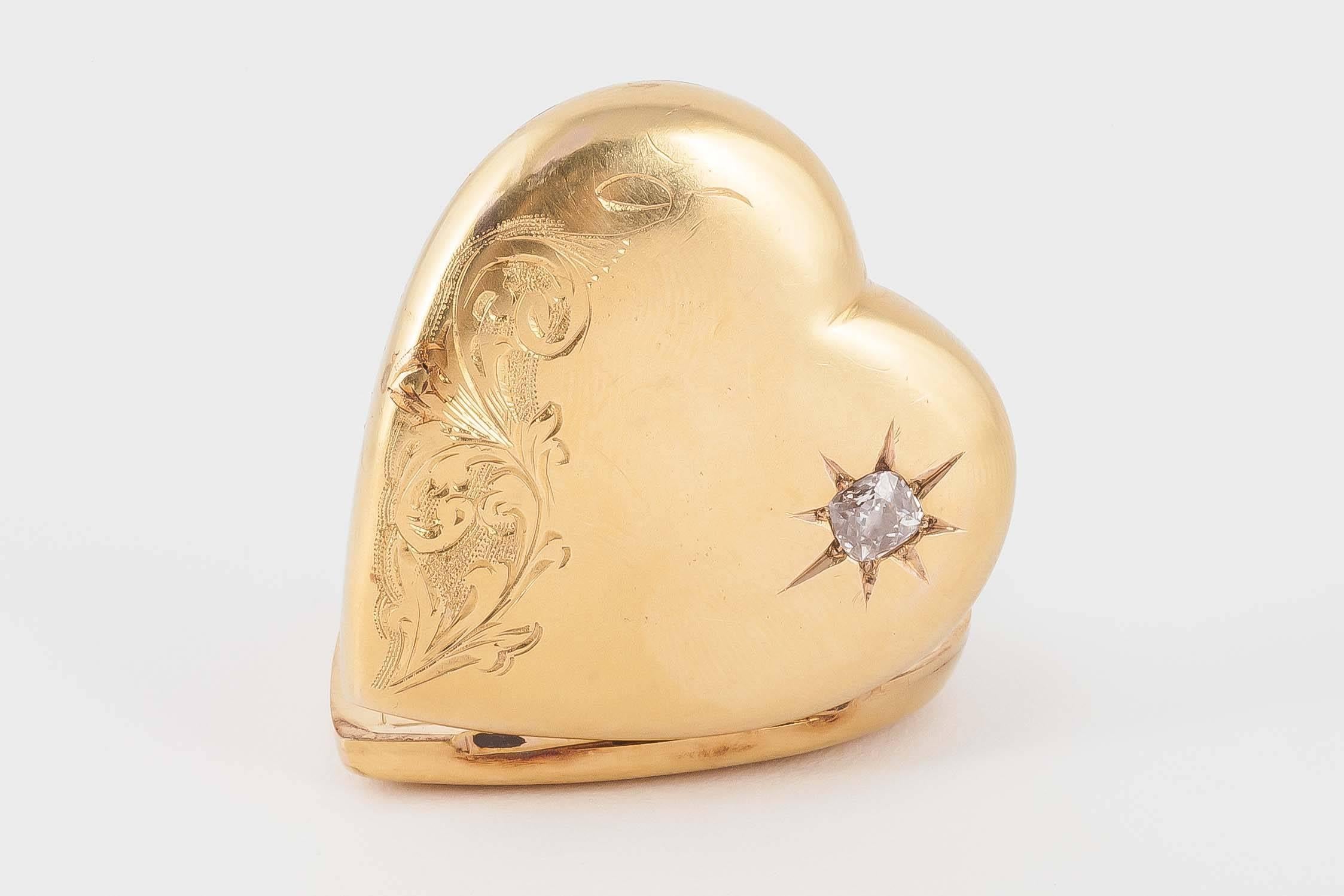 Victorian Diamond Gold Heart Locket For Sale 1