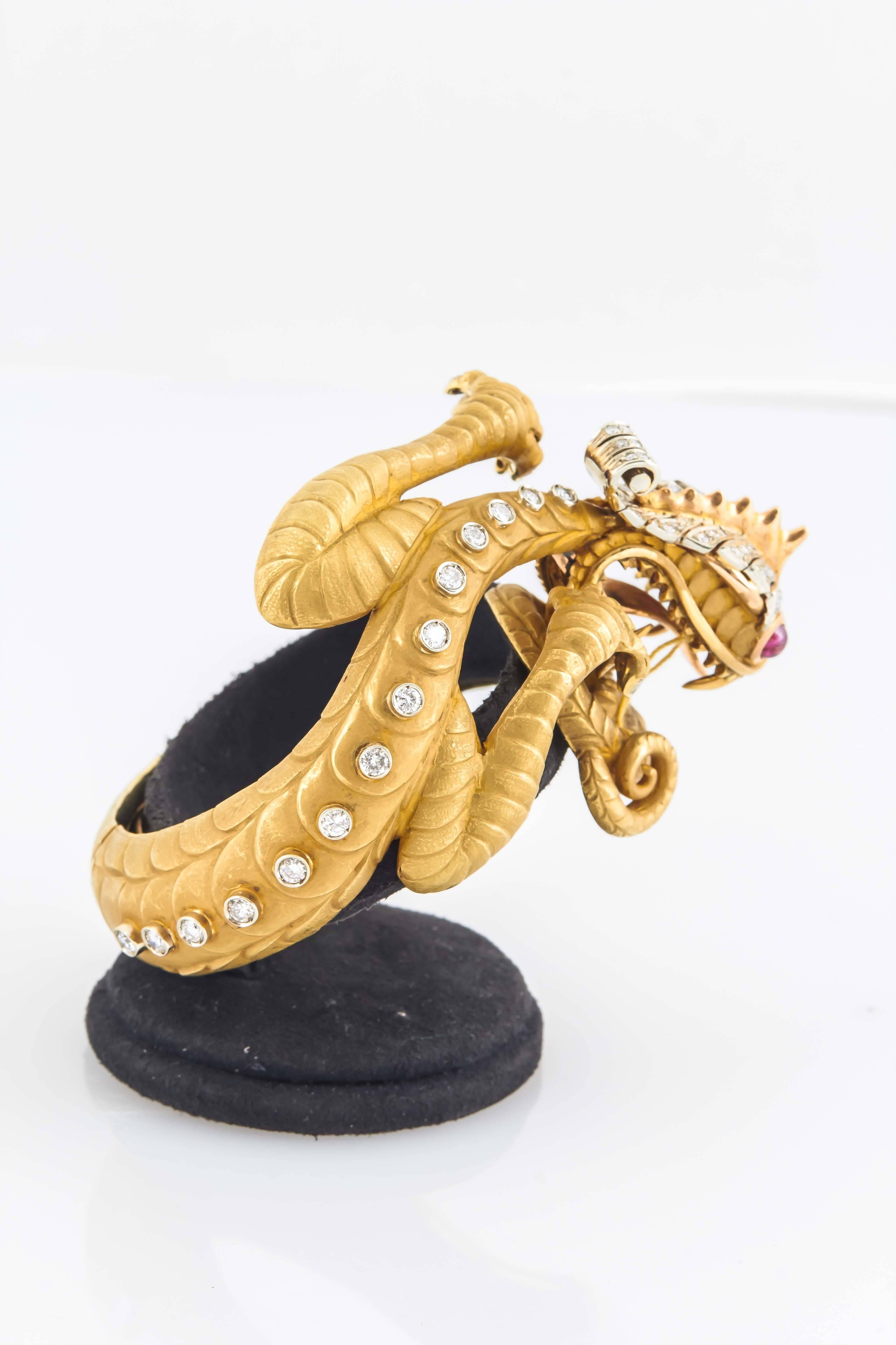 Women's Unique Gold, Ruby and Diamond Dragon Bracelet