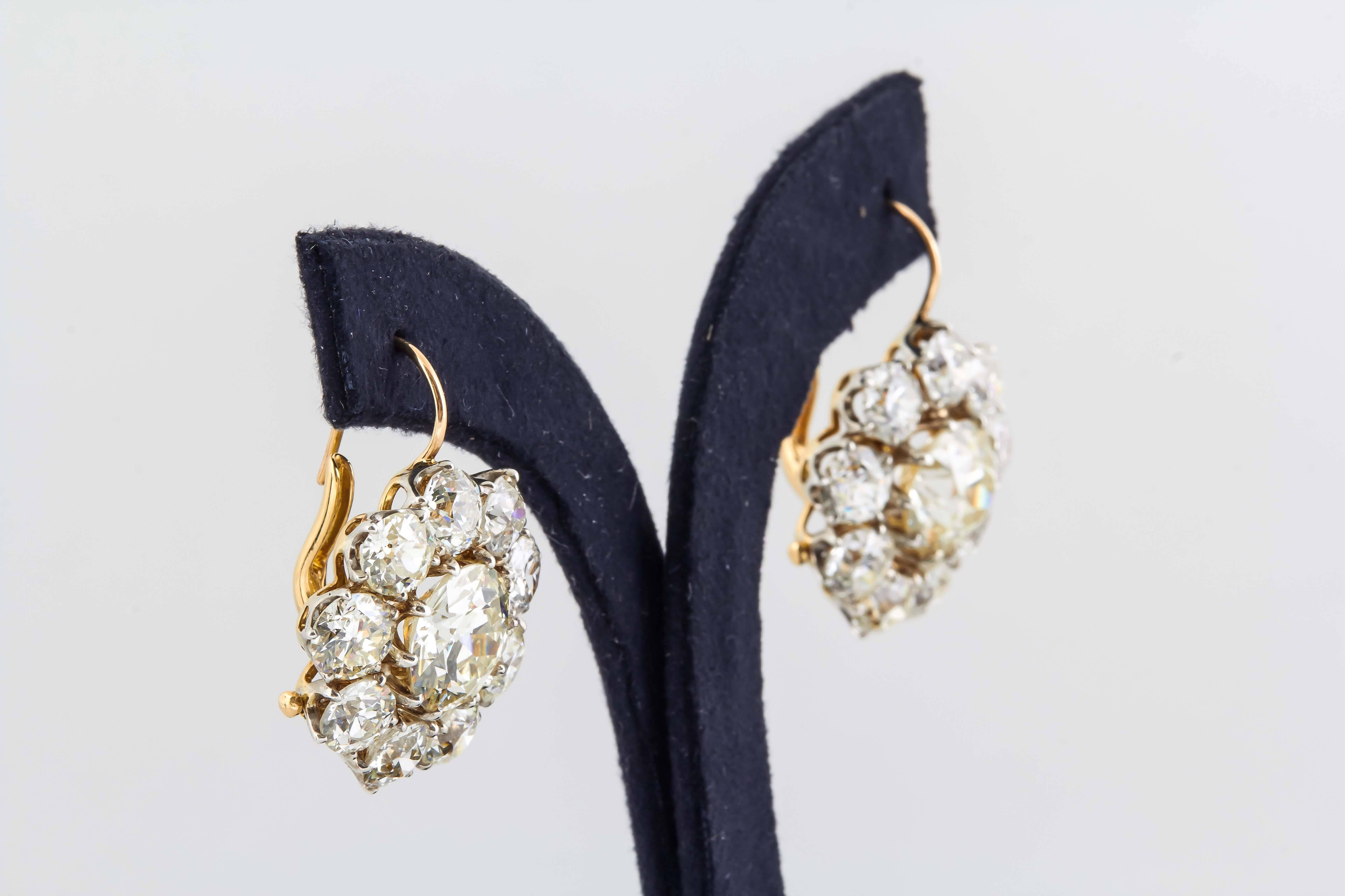 Women's Art Deco Diamond Gold Daisy Cluster Earrings