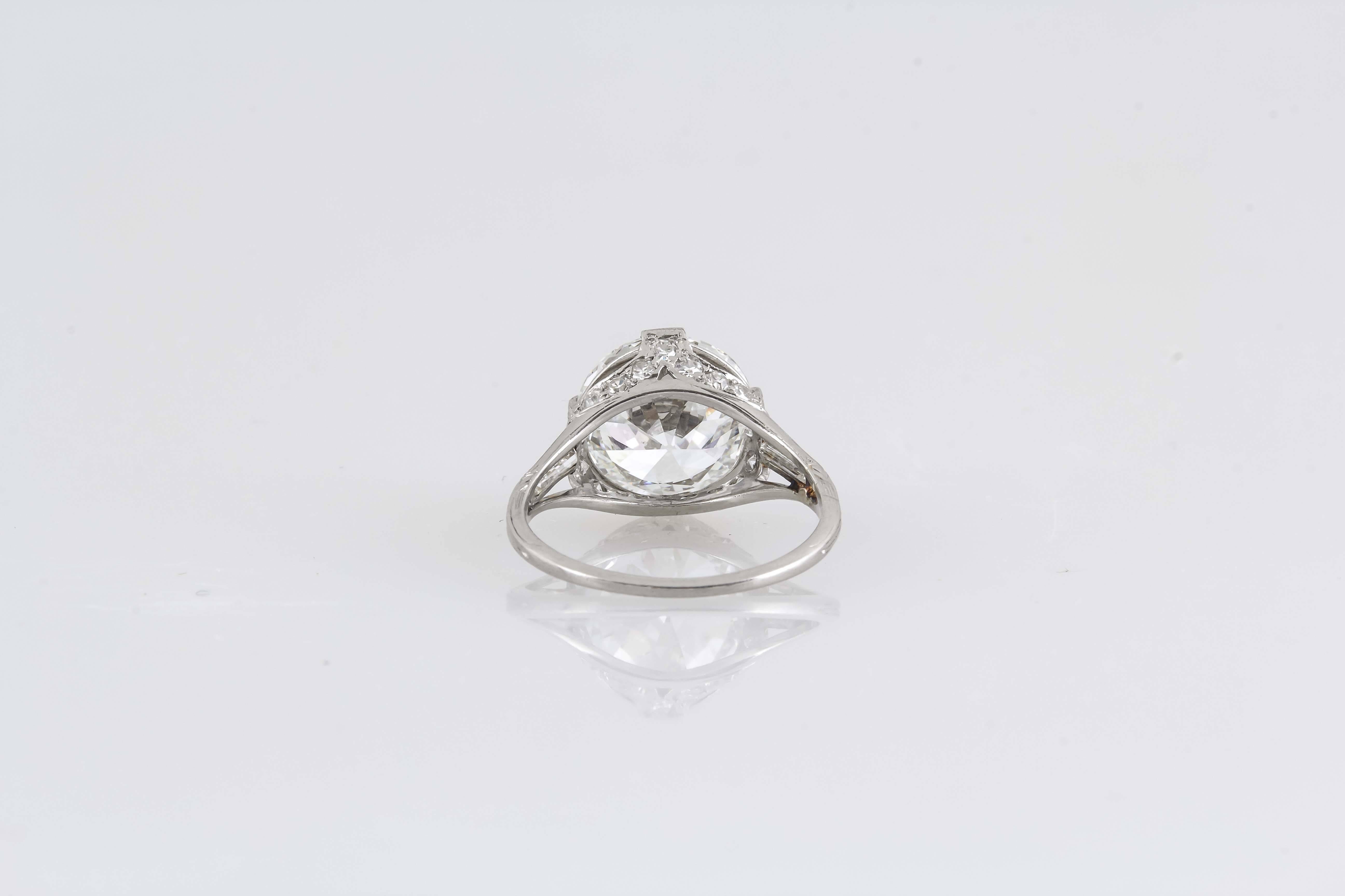 Taille vieille Europe Bague de fiançailles Art Déco en diamant de taille européenne de 4,06 carats en vente