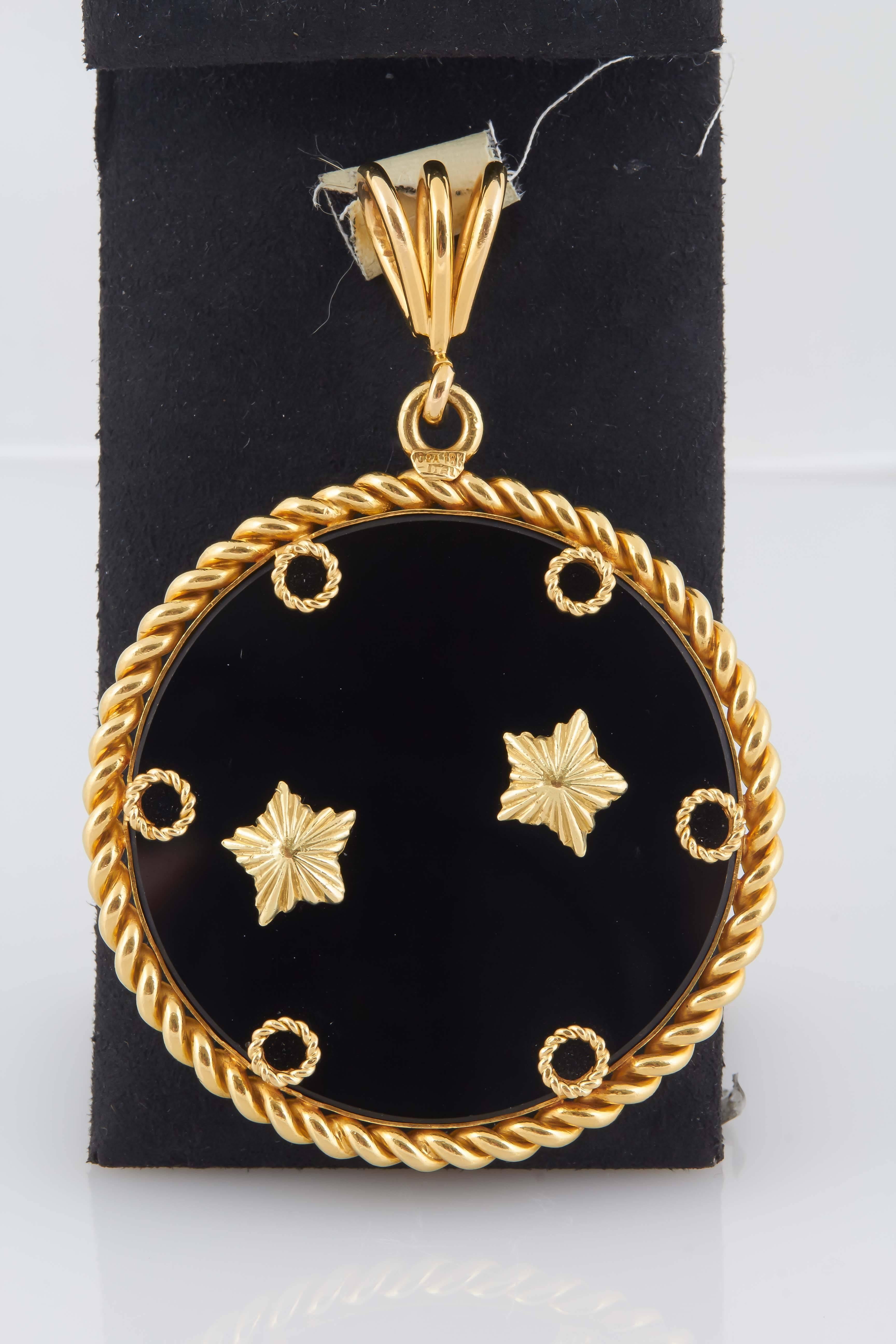 Women's 1970s Van Cleef & Arpels Onyx Diamond Gold Zodiak   Pendant
