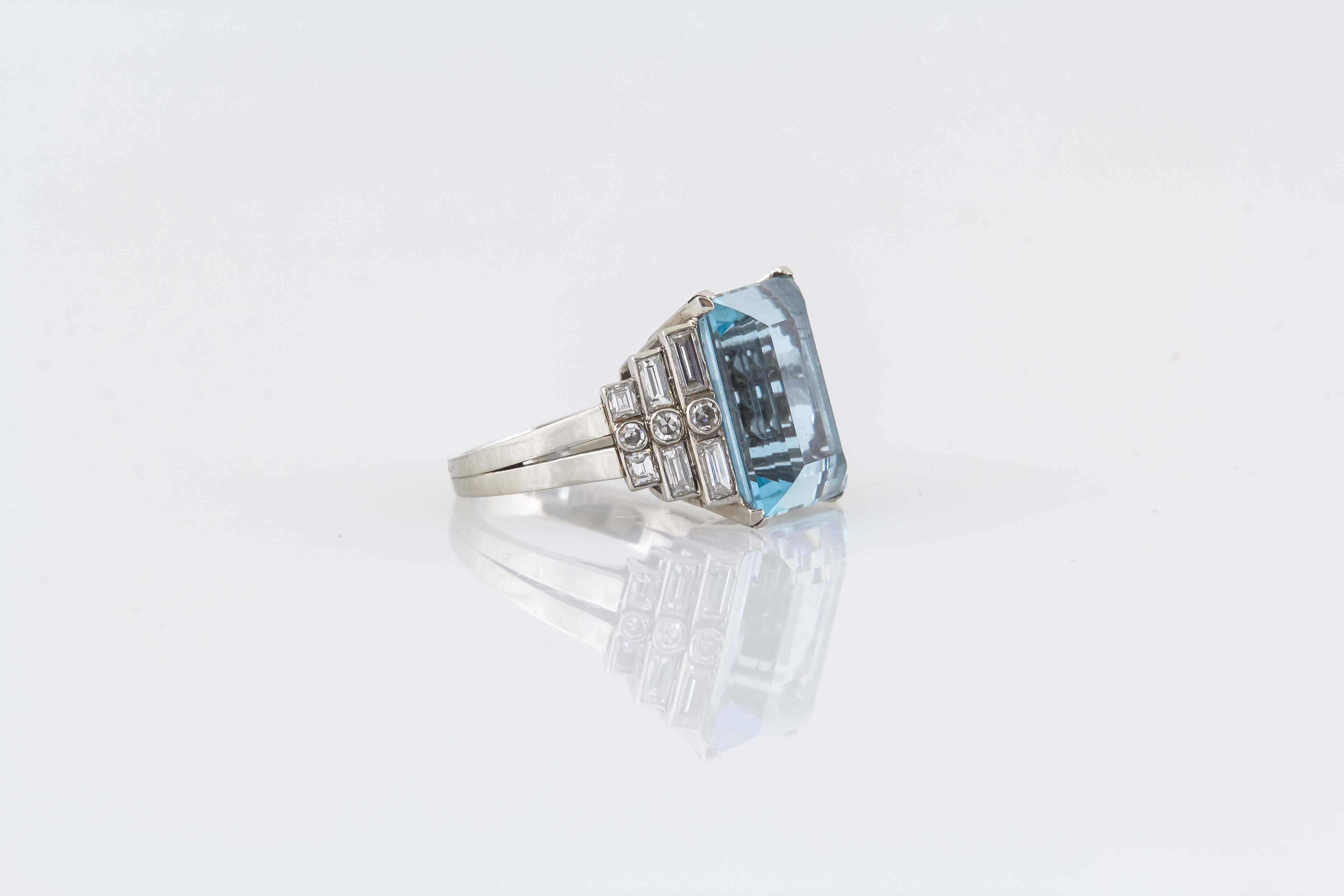 Art Deco Aquamarine  Diamond Accent Necklace Ring  Earring set 