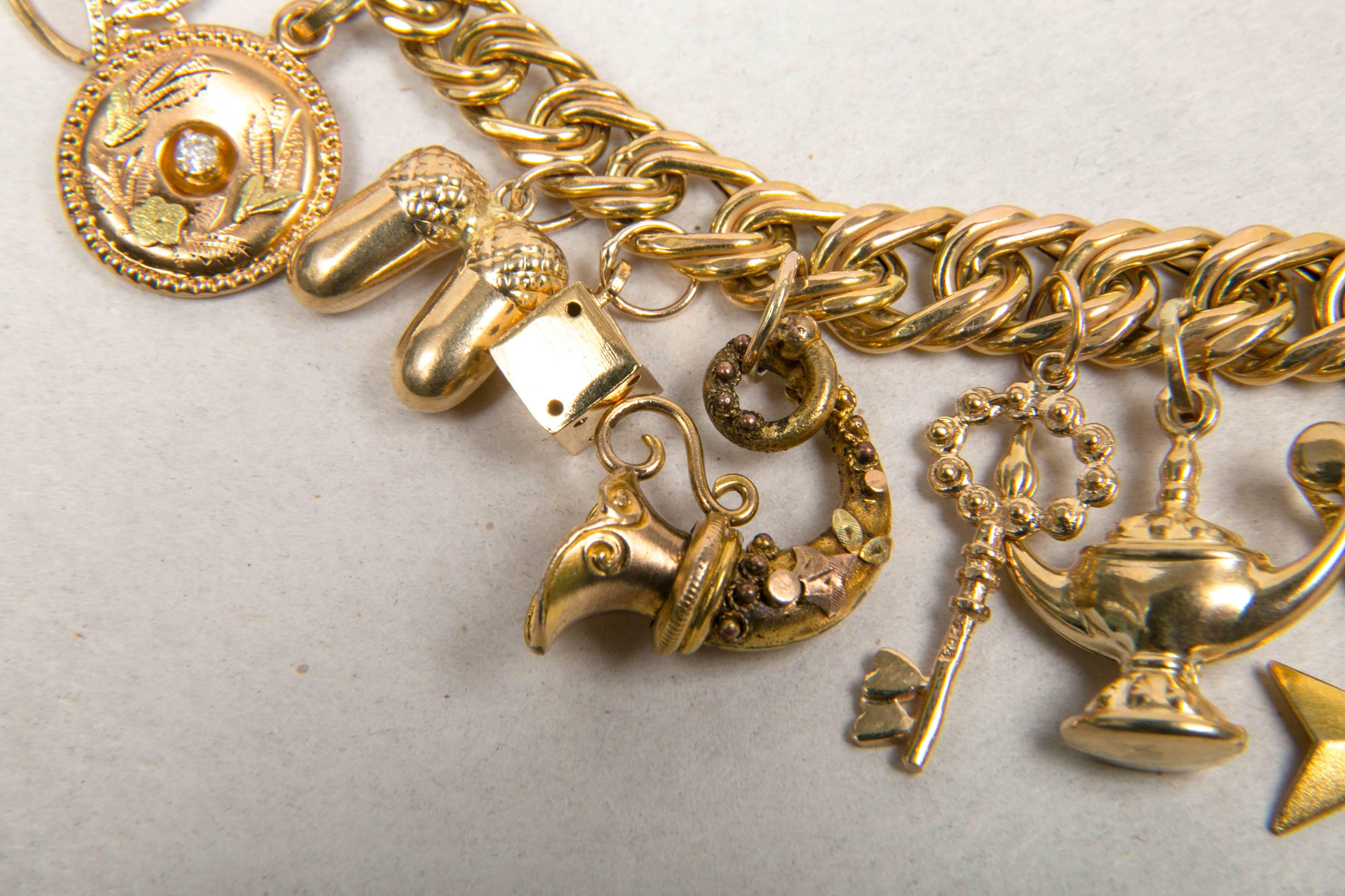  Victorian And Mid Century Charm Bracelet In Good Condition For Sale In St.amford, CT