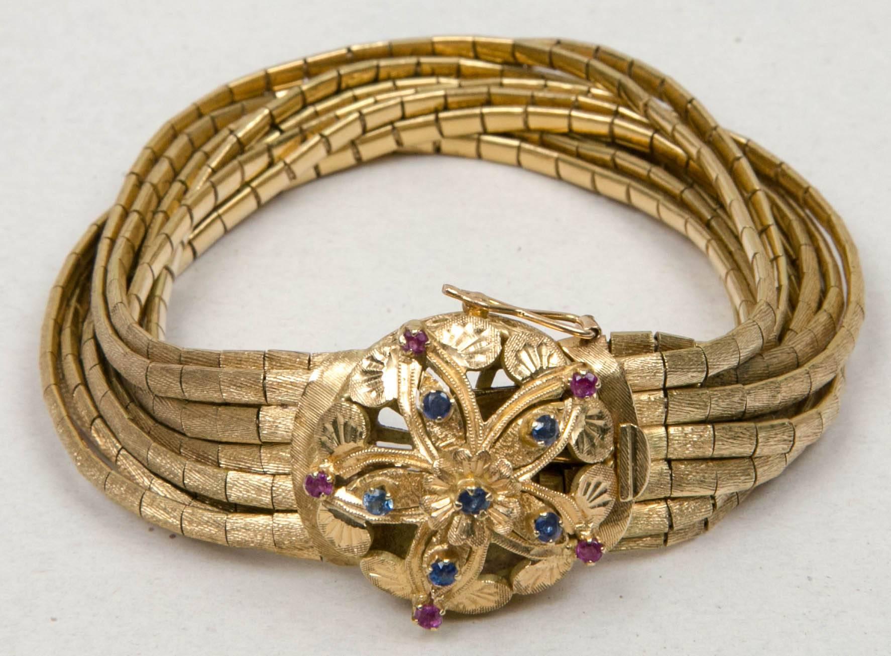 Ca. 1950's 18K  Yellow Gold Sapphire And Ruby Bracelet  2