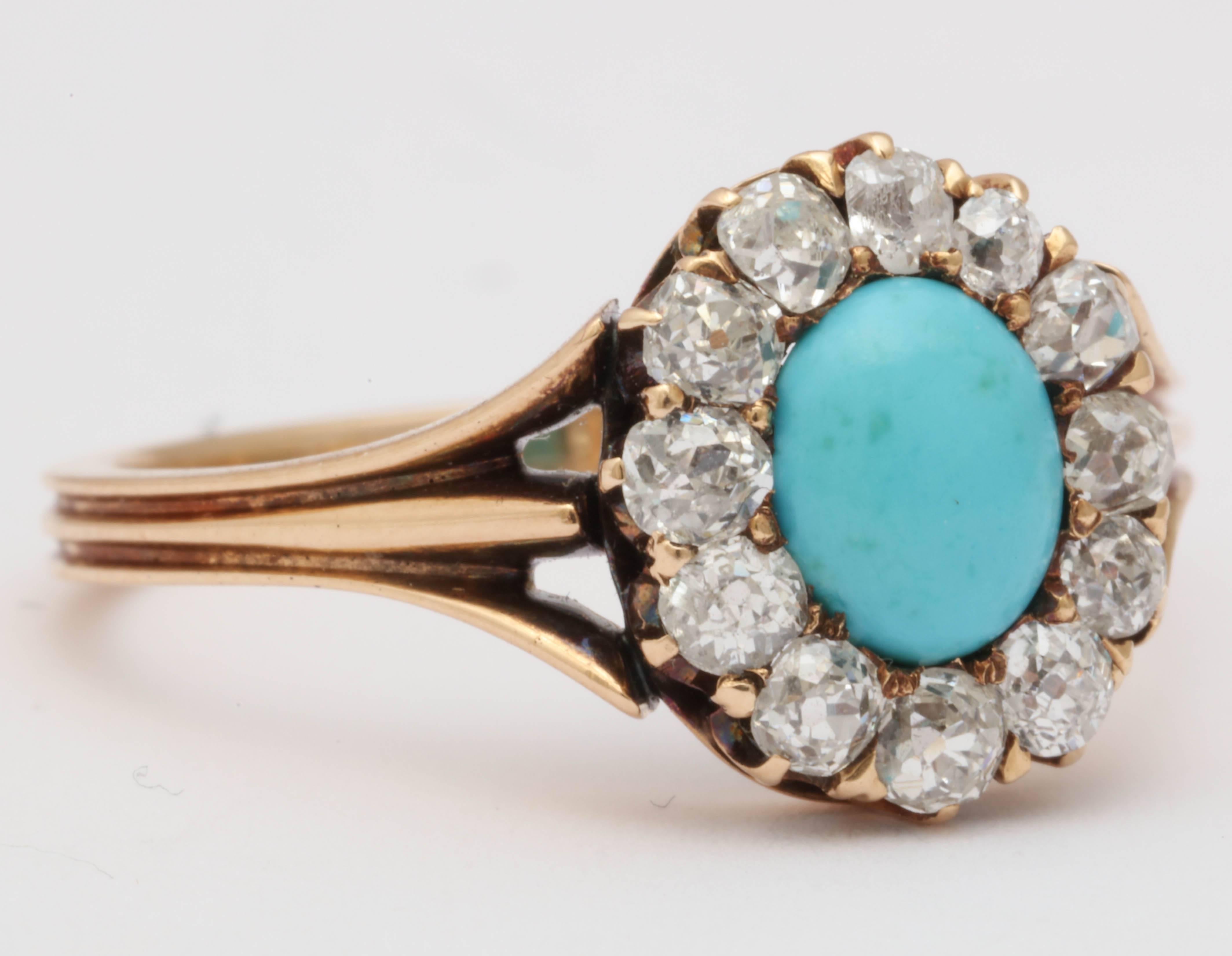 Victorian Persian Turquoise and Old Mine Cut Cluster Ring