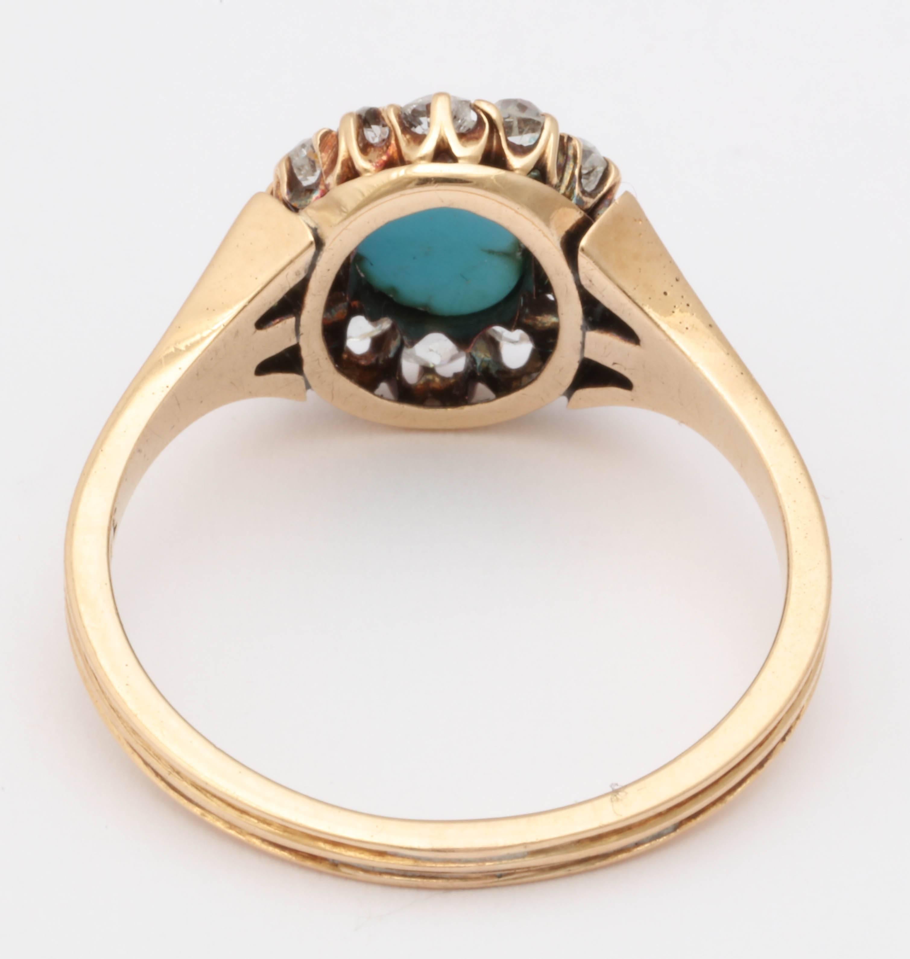 Persian Turquoise and Old Mine Cut Cluster Ring In Excellent Condition In New York, NY