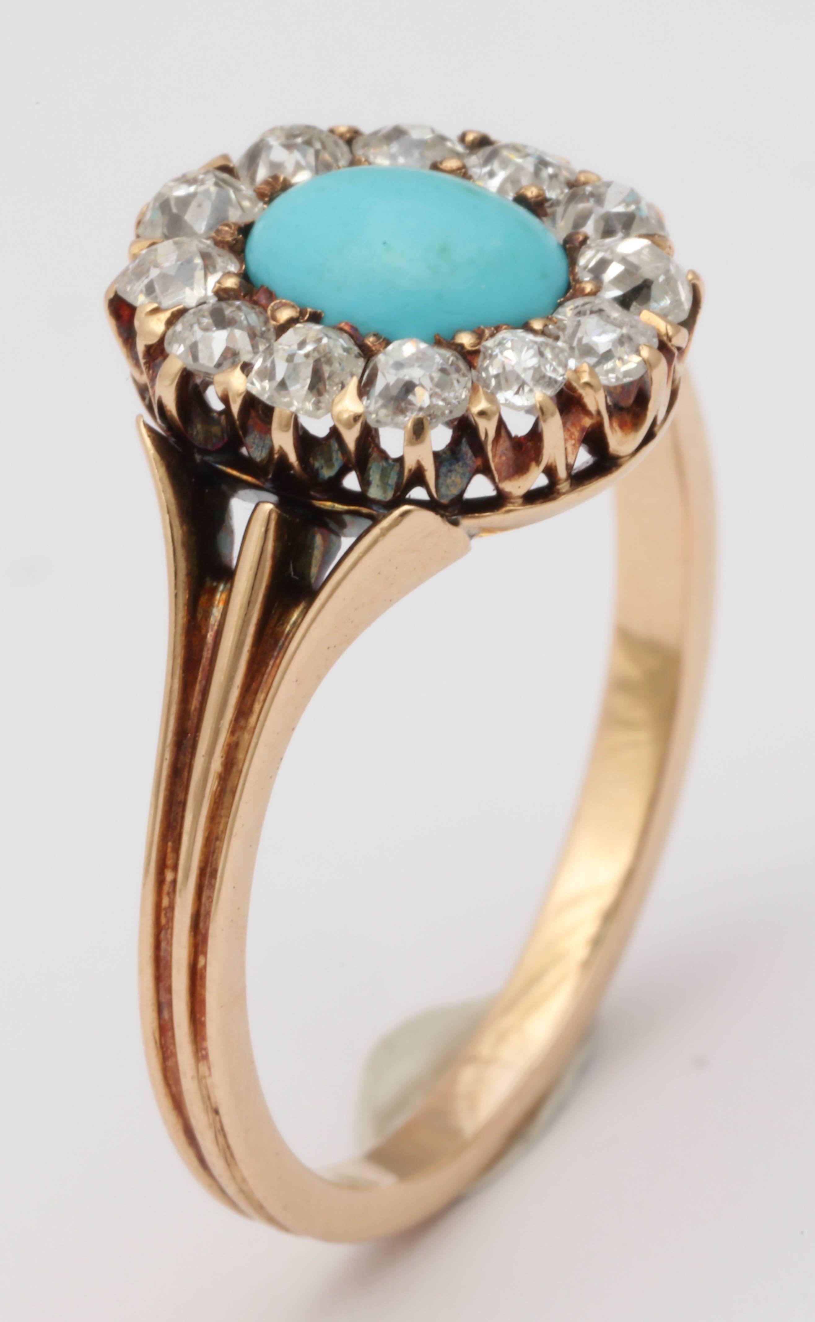 Persian Turquoise and Old Mine Cut Cluster Ring 1