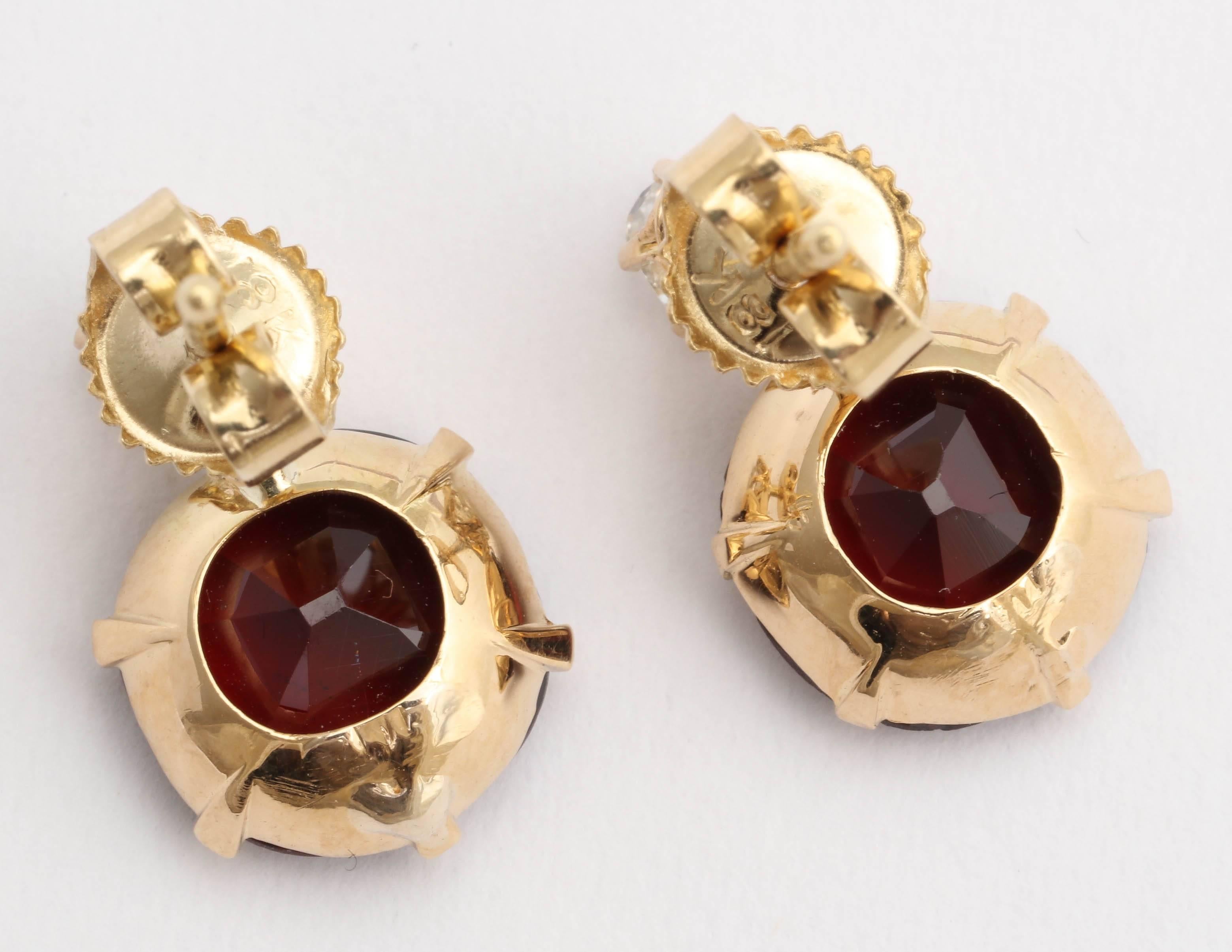 Women's Antique Garnet Diamond Gold Earrings