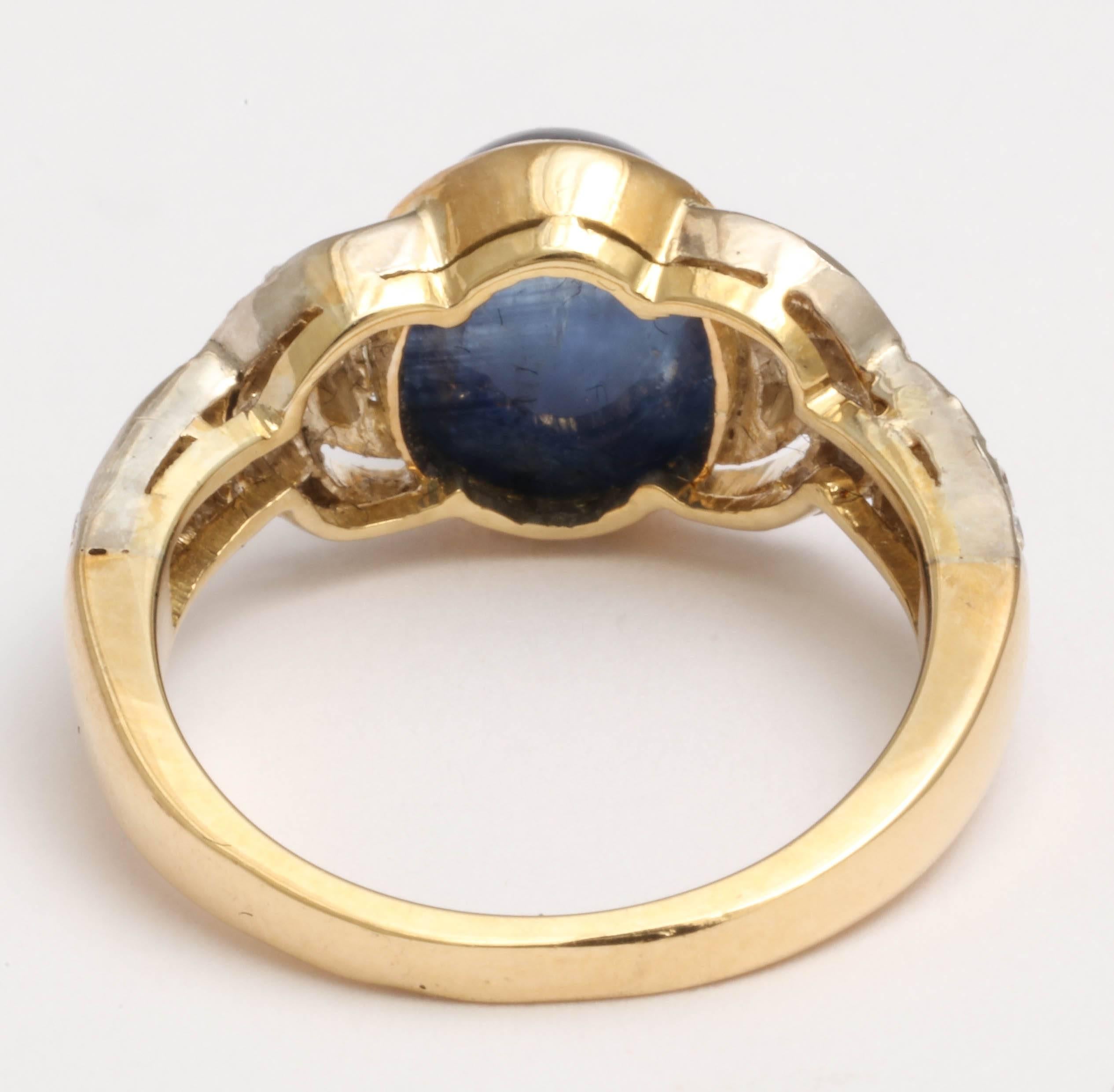 Edwardian Cabochon Sapphire and Diamond Ring In Excellent Condition In New York, NY
