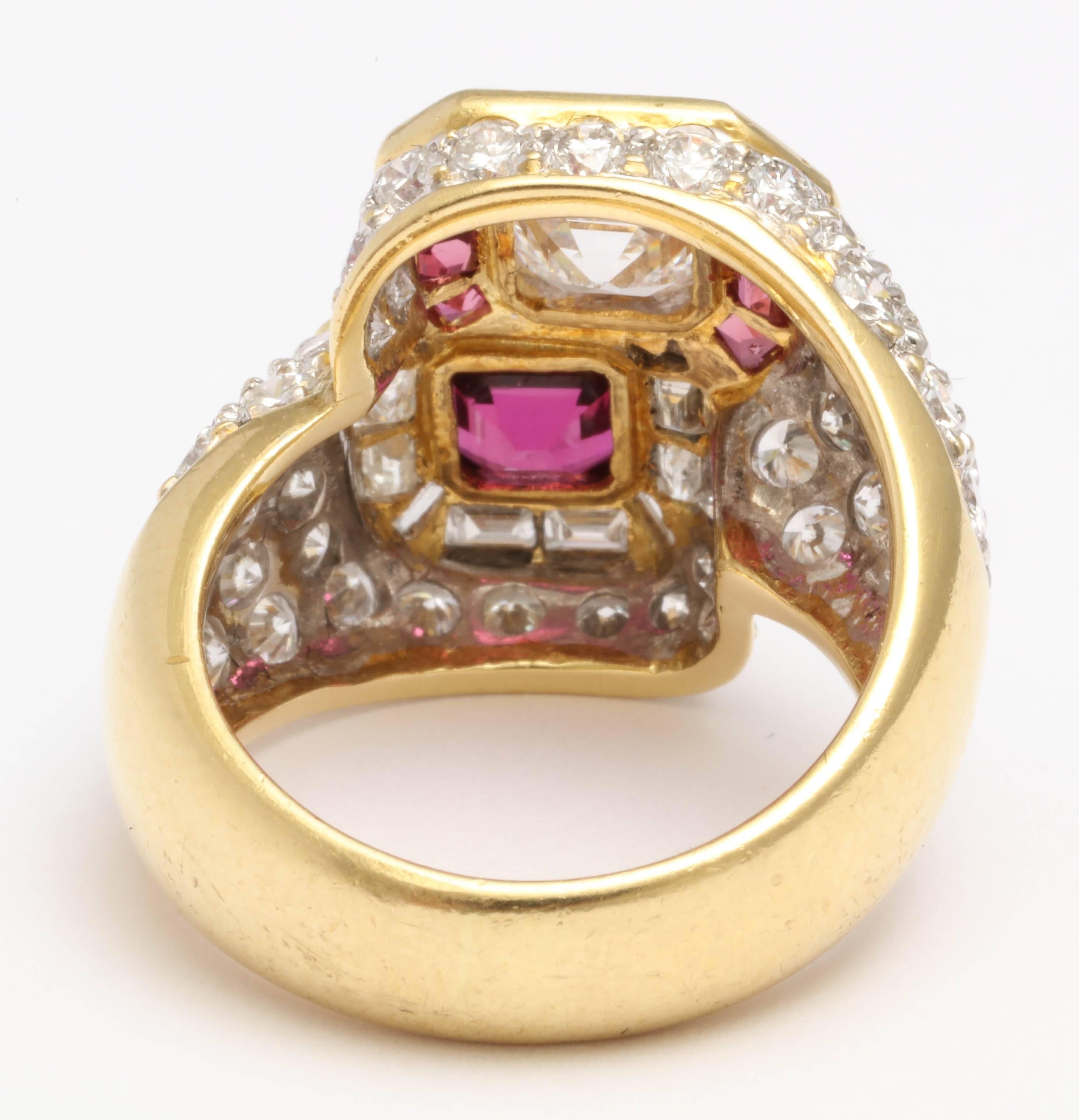 Ruby and Diamond Cross-over Ring In Excellent Condition In New York, NY