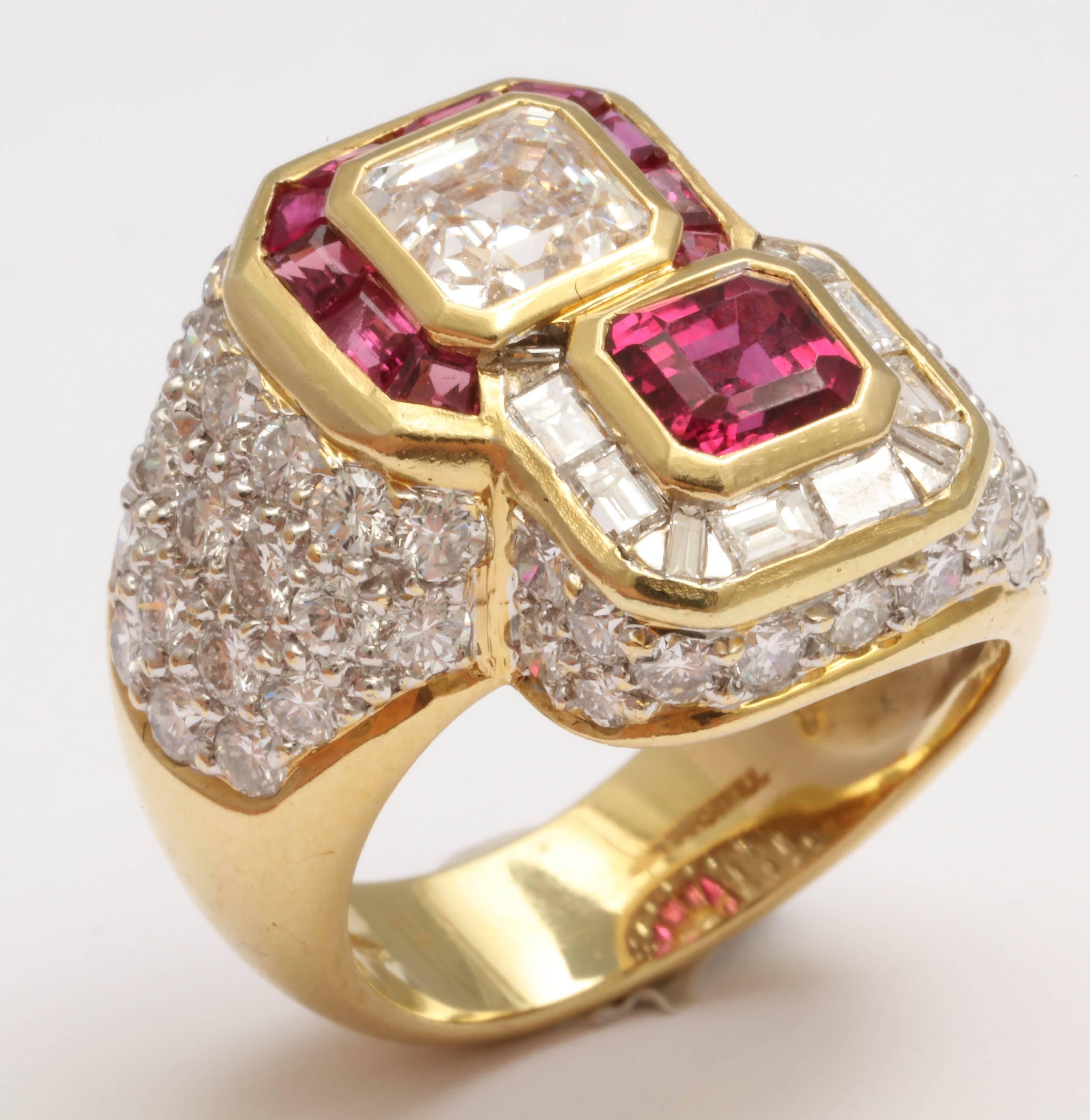 Women's Ruby and Diamond Cross-over Ring