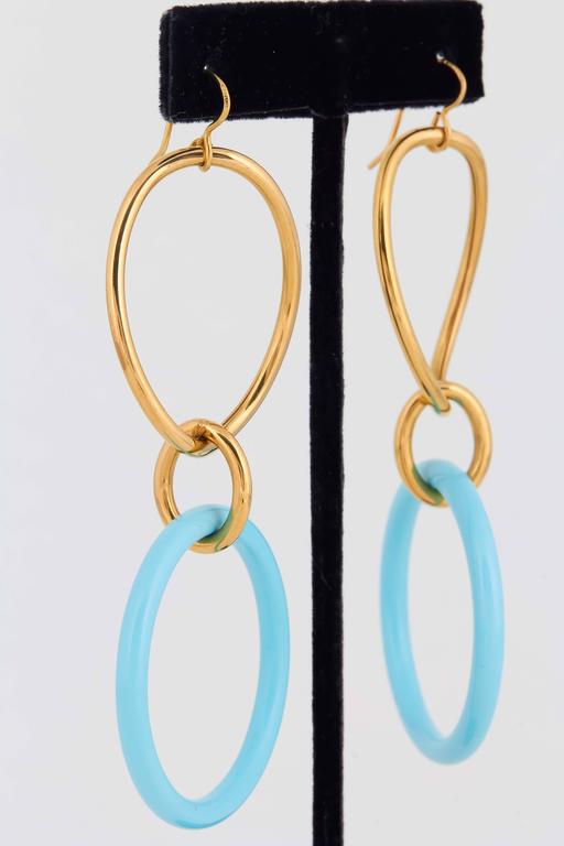 1980's Faraone Mennella Gold Large Turquoise Double Loop Hanging ...