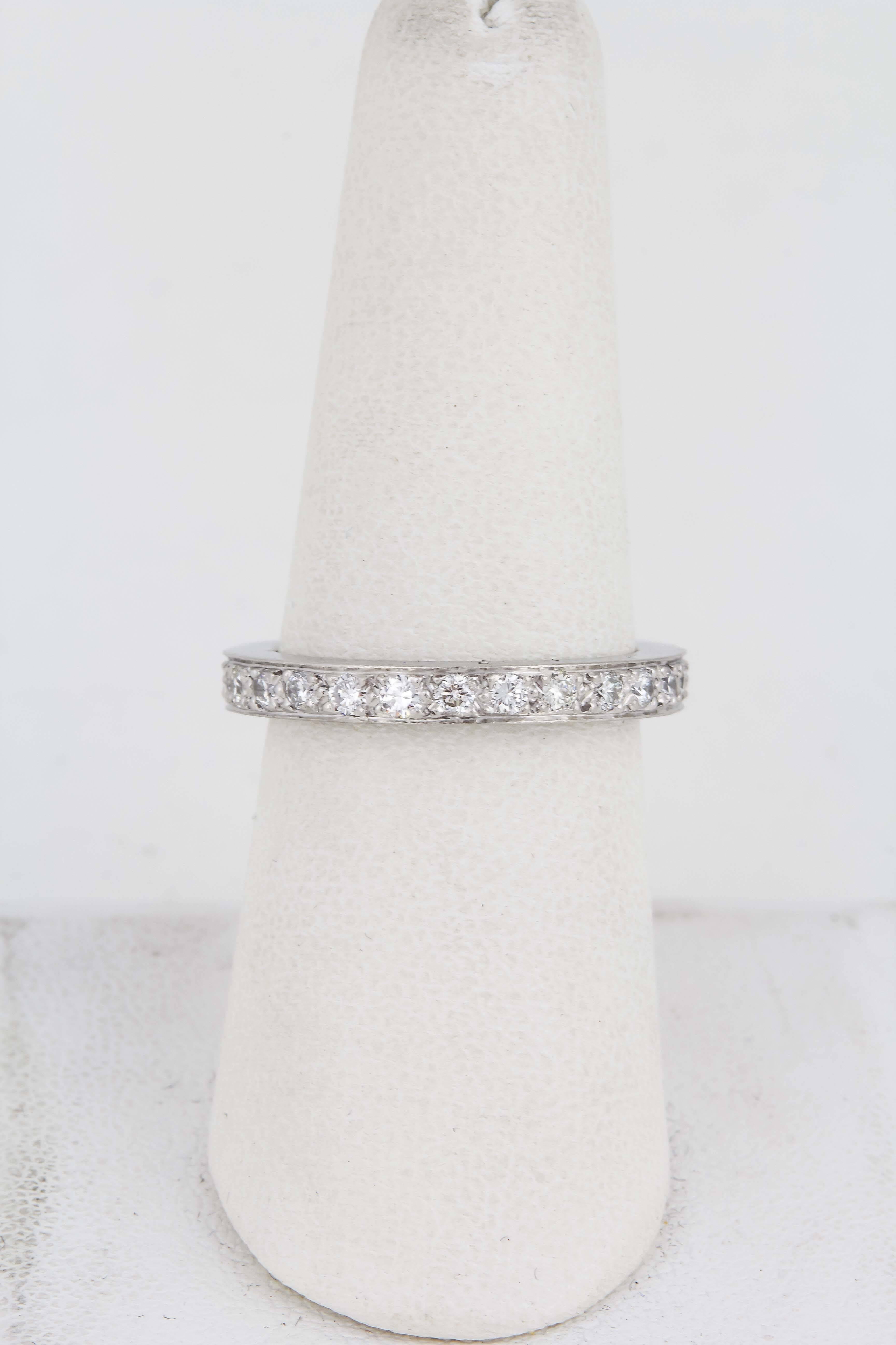 One Platinum Eternity Band Embellished With Approximately 1.10 cts of Old European Cut Diamonds. Ring Size 7.5 Designed In America In The 1930's.