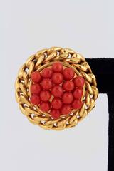 1980's Le Gi Gold And Coral Balls Chain Link Large Earclips