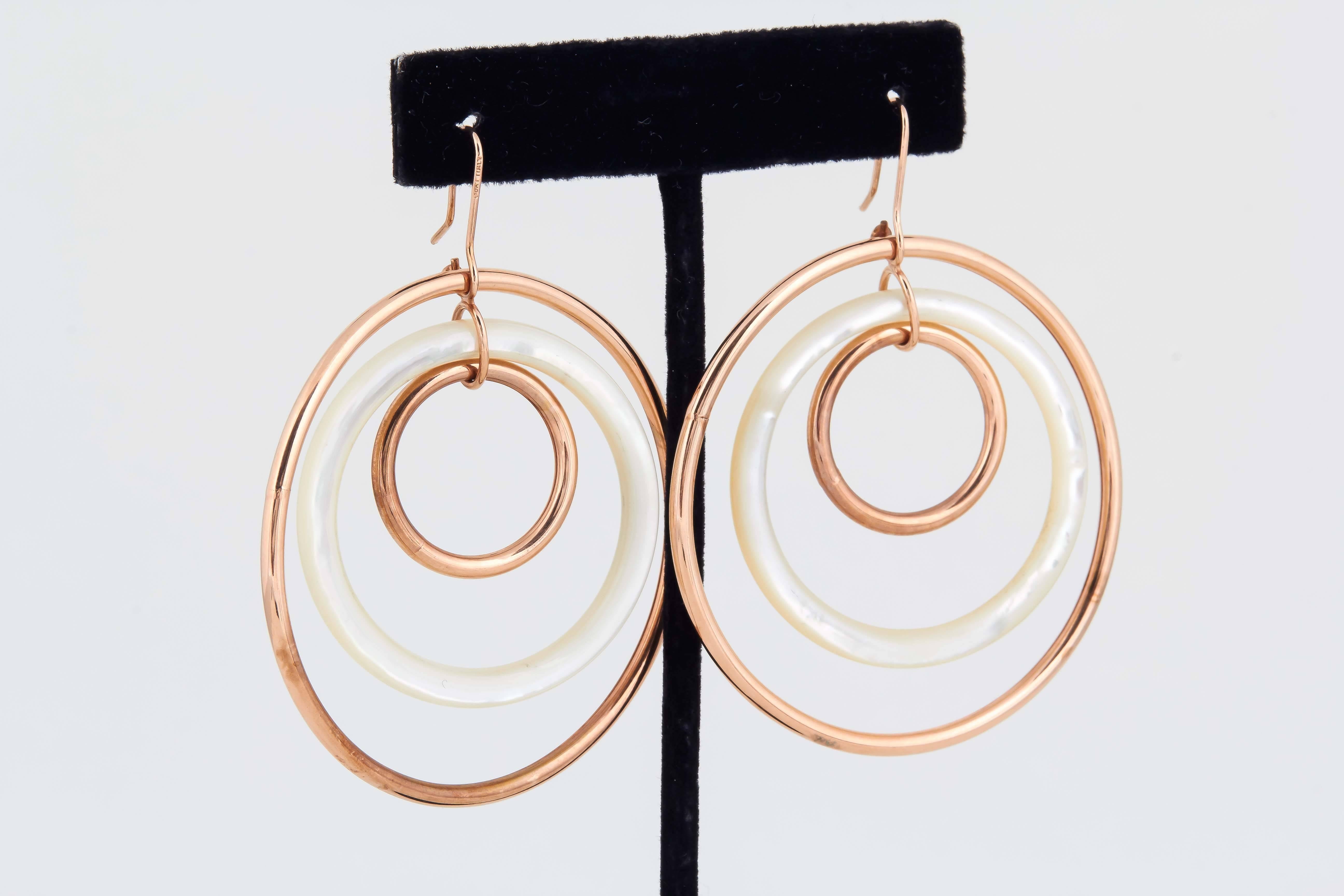 Women's 1980's Faraone Mennella Rose Gold & Mother Of Pearl Dramatic Loop Earrings