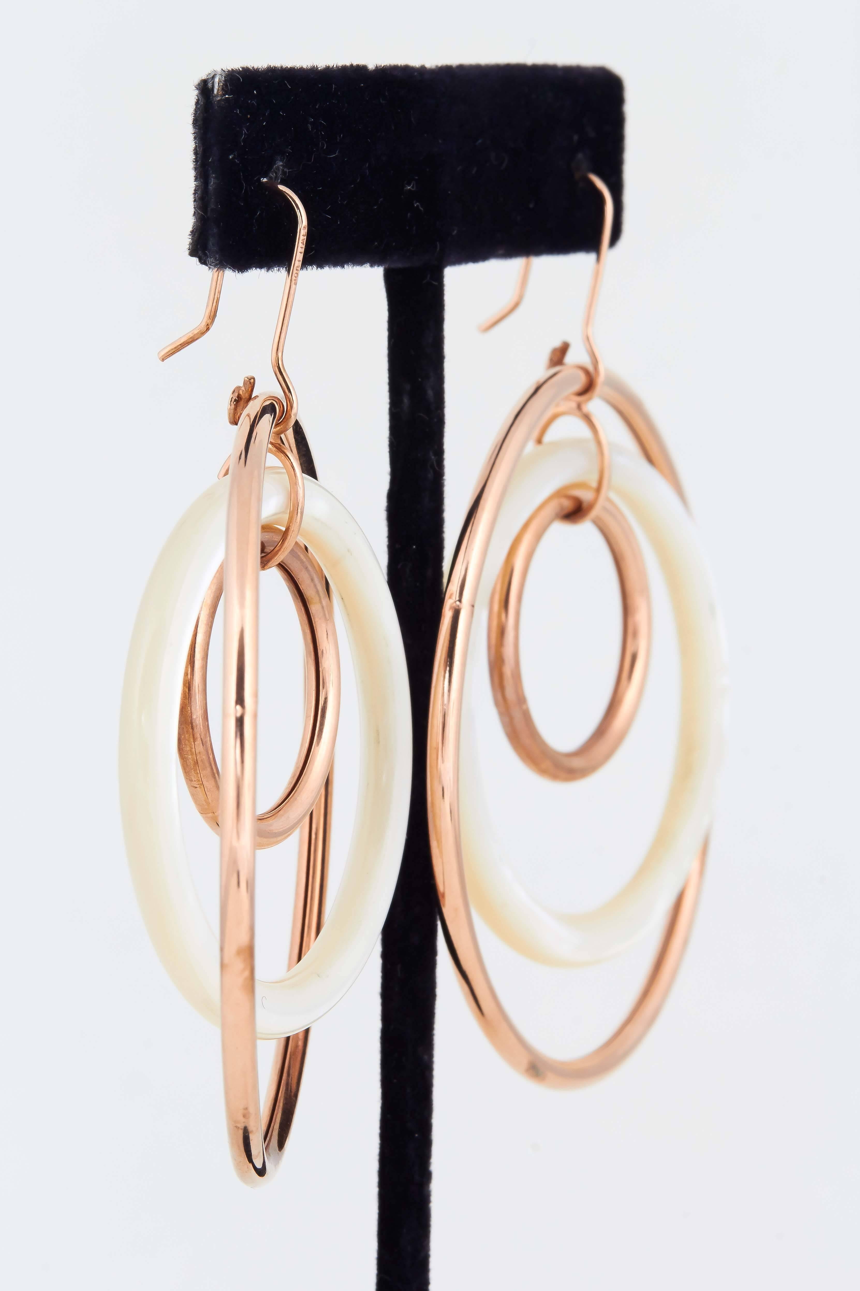 1980's Faraone Mennella Rose Gold & Mother Of Pearl Dramatic Loop Earrings 2