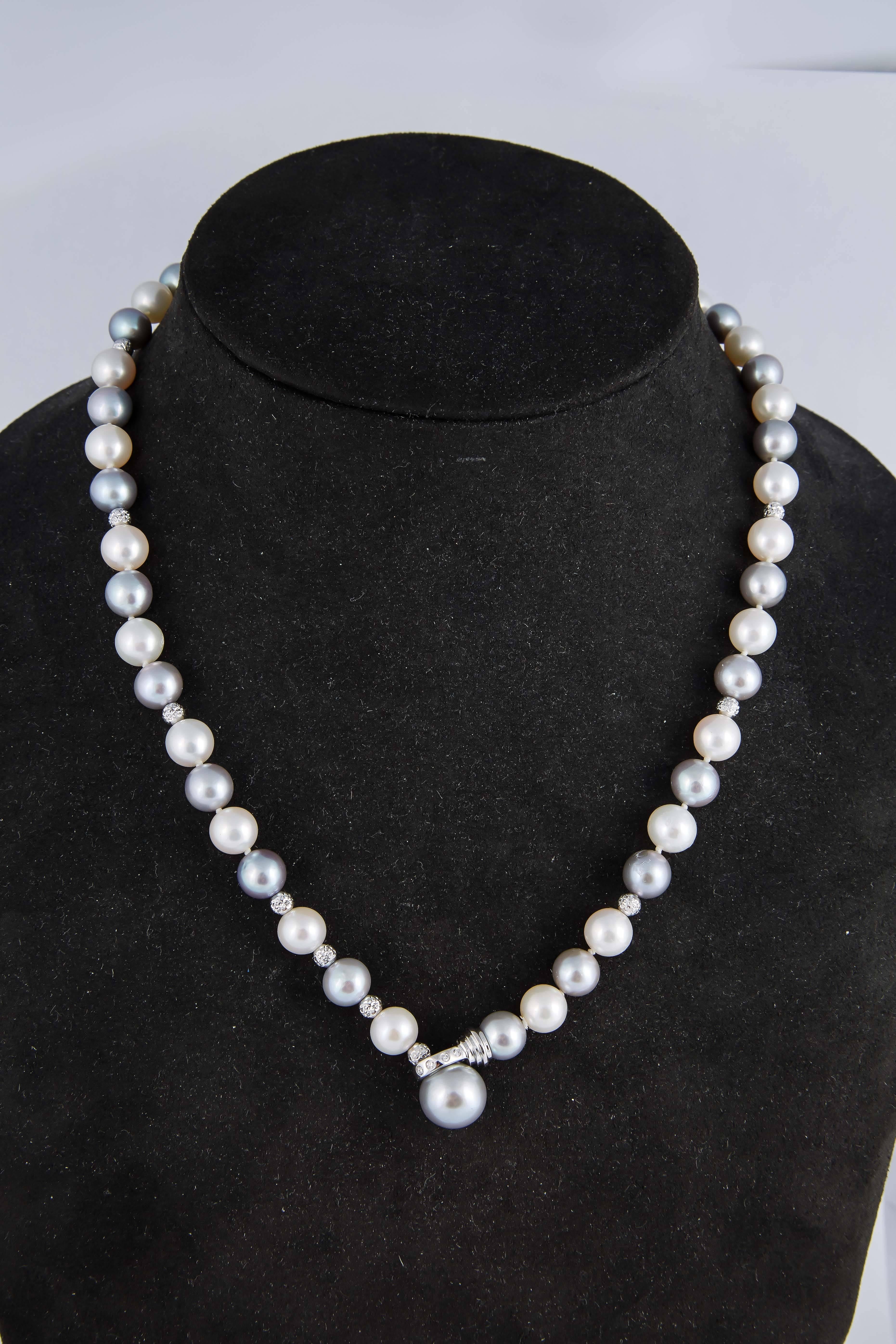 Round Grey or White Cultured Pearl Lariat Necklace Bracelet Earrings Suite 4