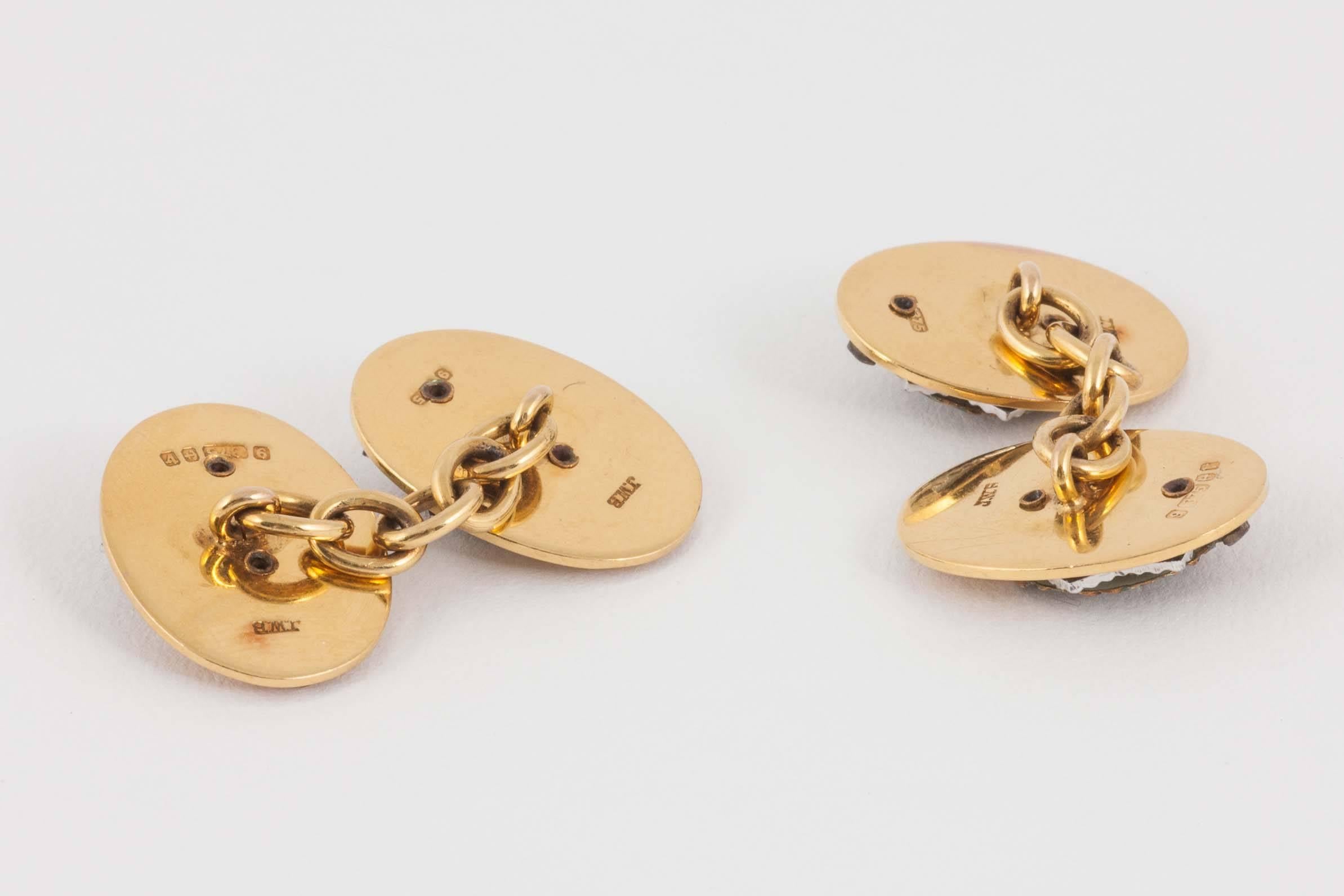 High Victorian The Royal Marines gold enamel cufflinks 