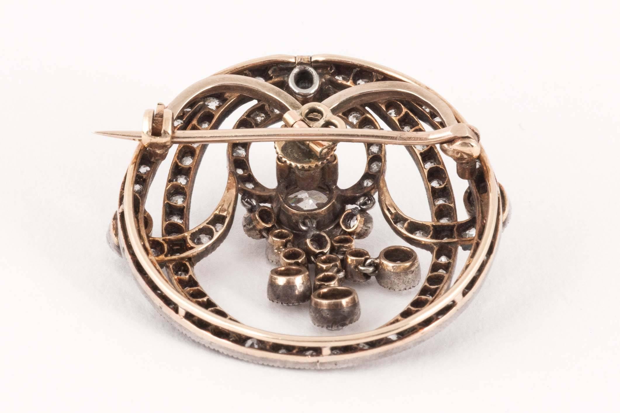 Art Nouveau Victorian English diamond set brooch pendant