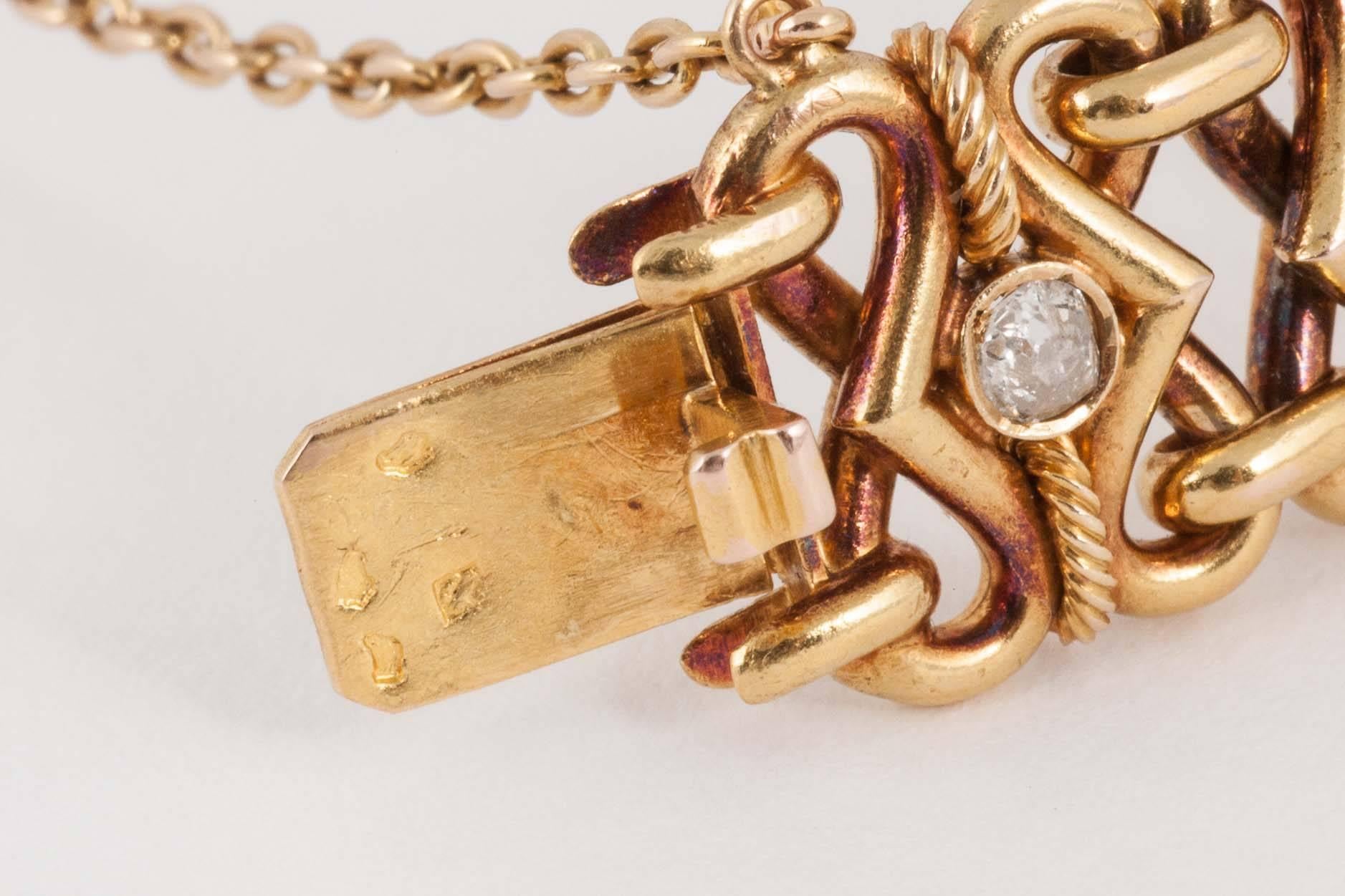 High Victorian Bracelet, 19th Century Diamond set, Gold openwork, heavy, French c, 1865