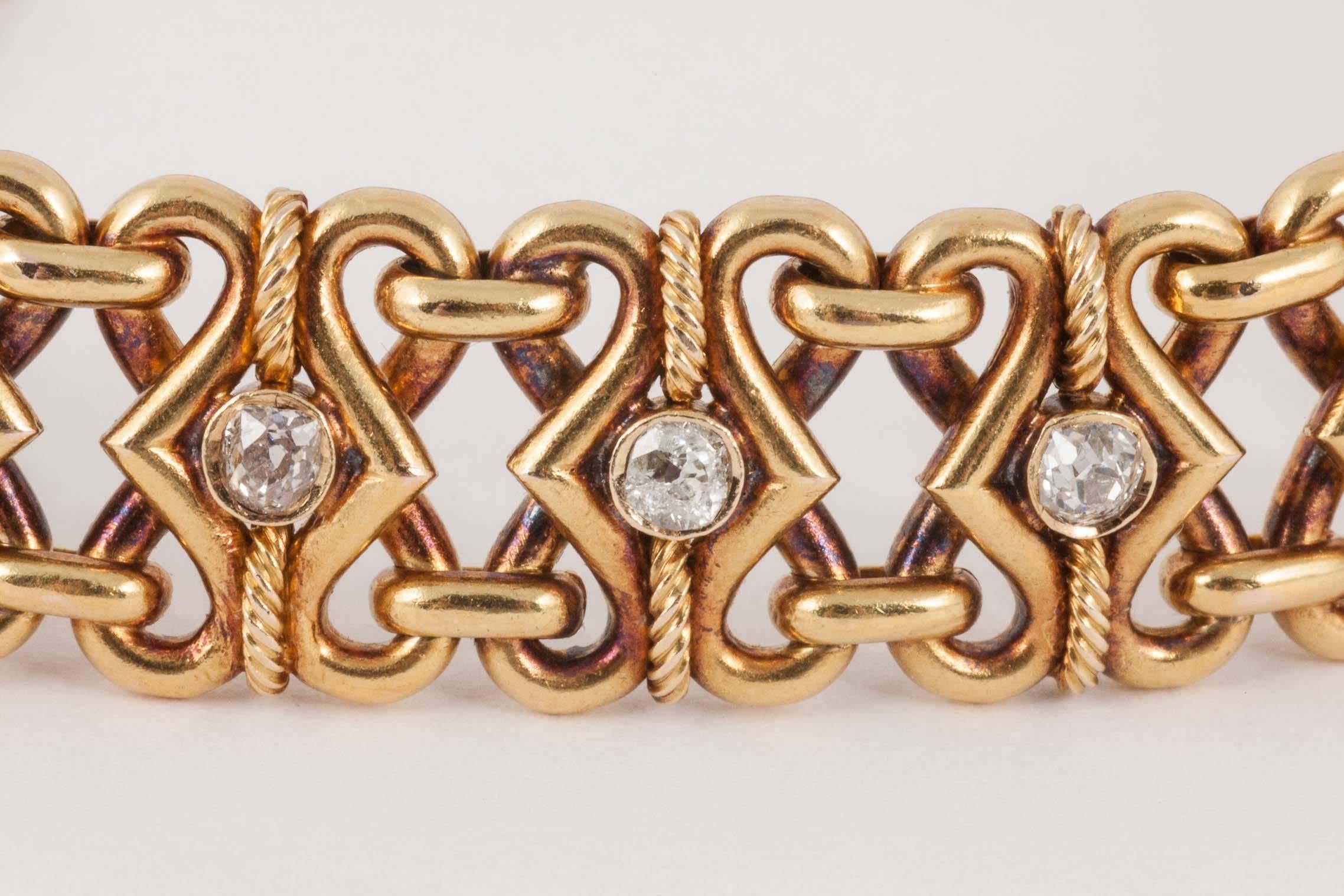 Bracelet, 19th Century Diamond set, Gold openwork, heavy, French c, 1865 In New Condition In London, GB