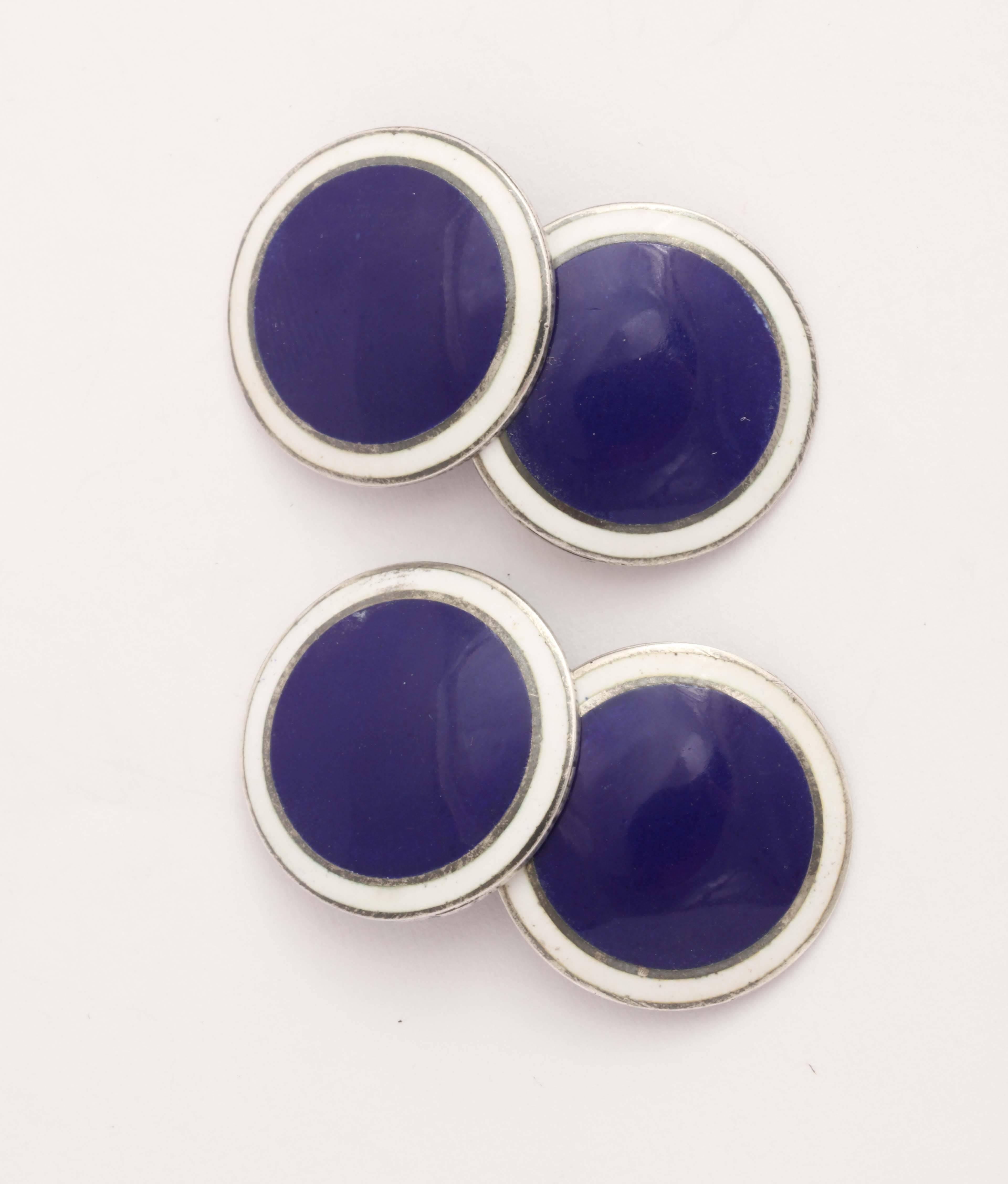 Foster & Bailey American Art Deco Sterling Silver and Guilloche Enamel Cufflinks im Zustand „Neu“ im Angebot in New York, NY