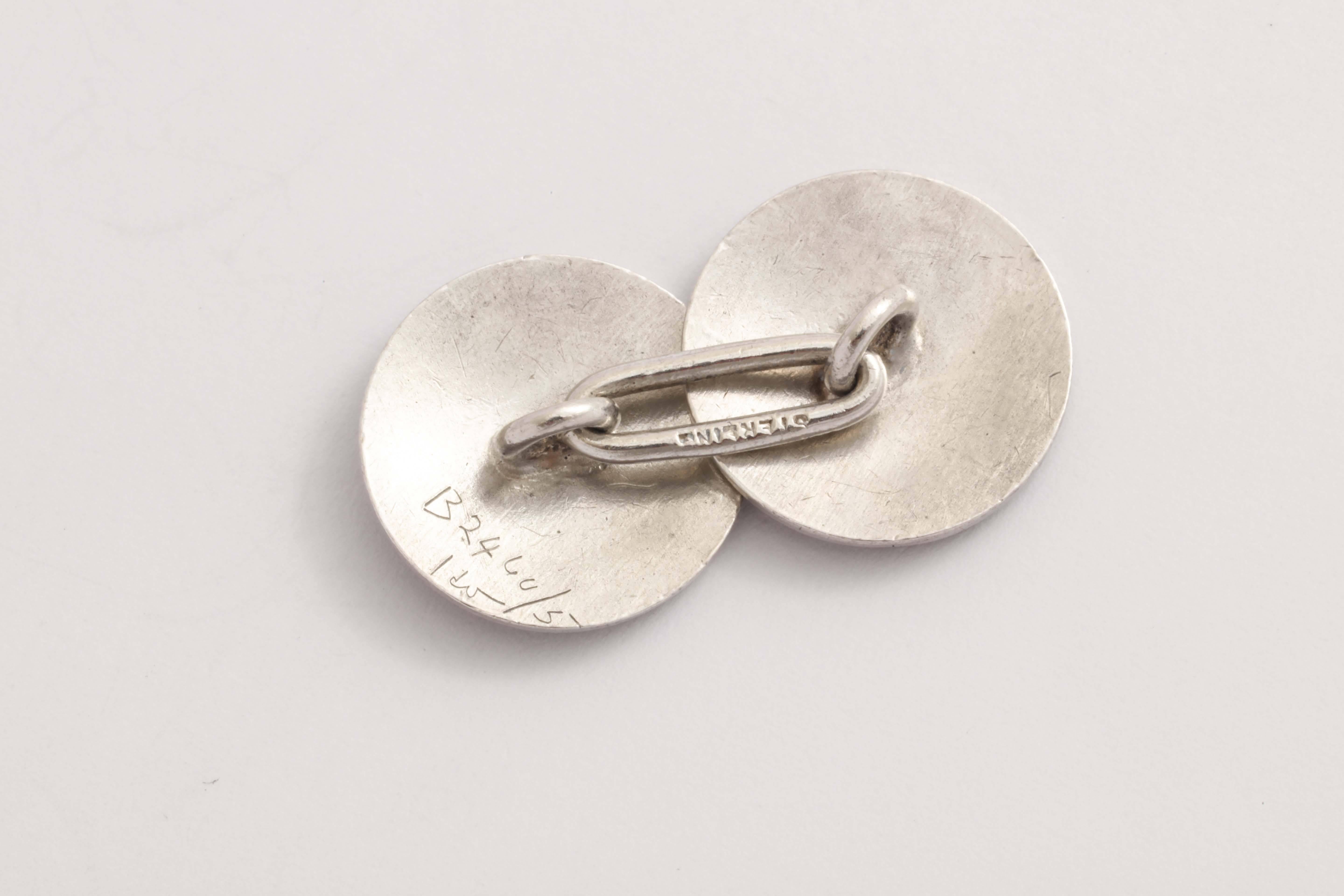 American Art Deco Sterling Silver and Guilloche Enamel Cufflinks (Art déco)