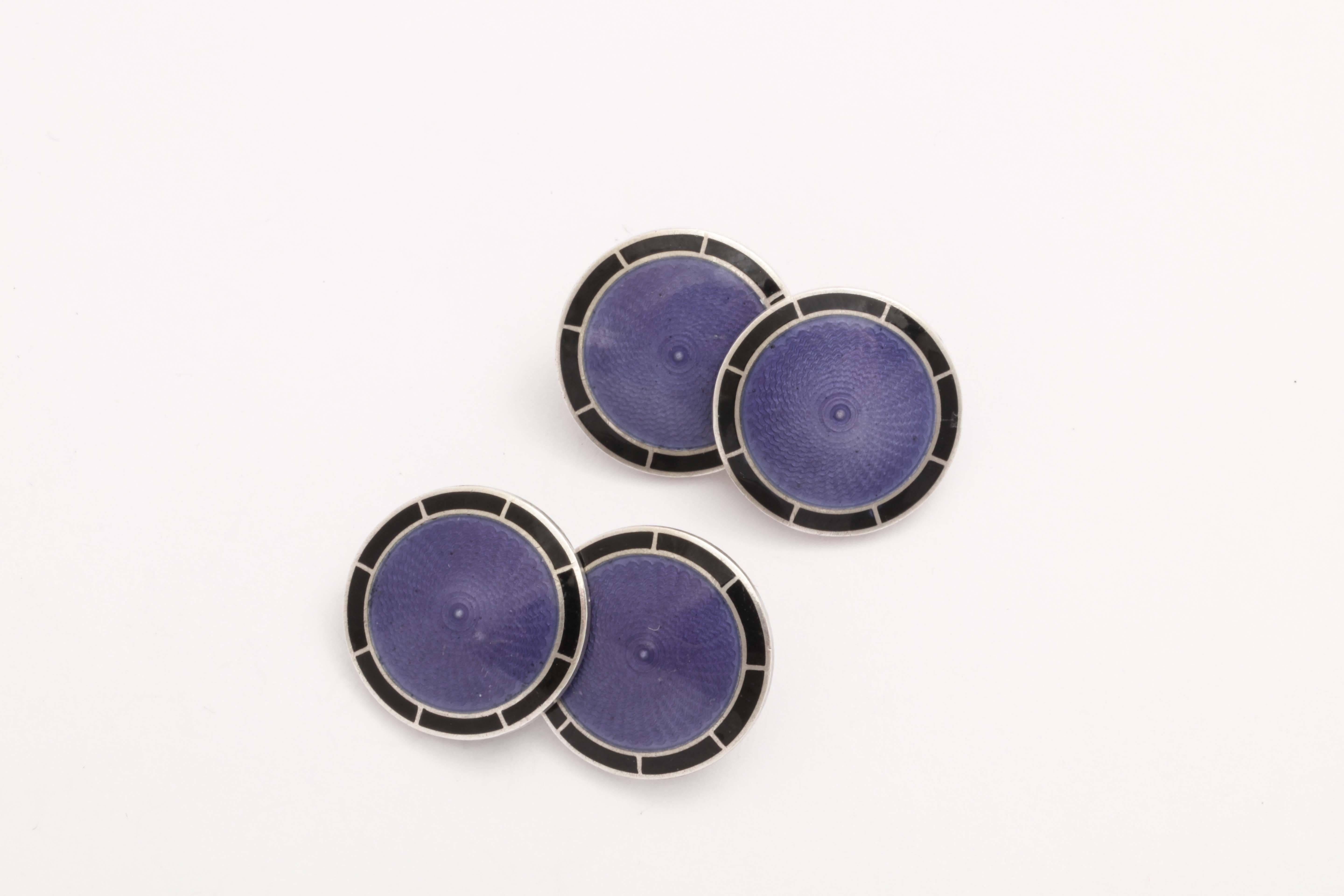 American Art Deco Sterling Silver and Guilloche Enamel Cufflinks im Zustand „Neu“ in New York, NY