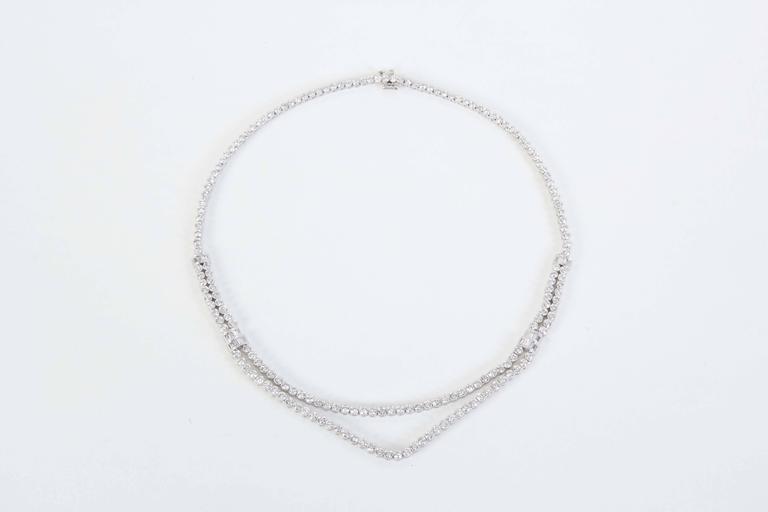 Two Row Diamond Platinum Tennis Necklace In New Condition For Sale In New York, NY
