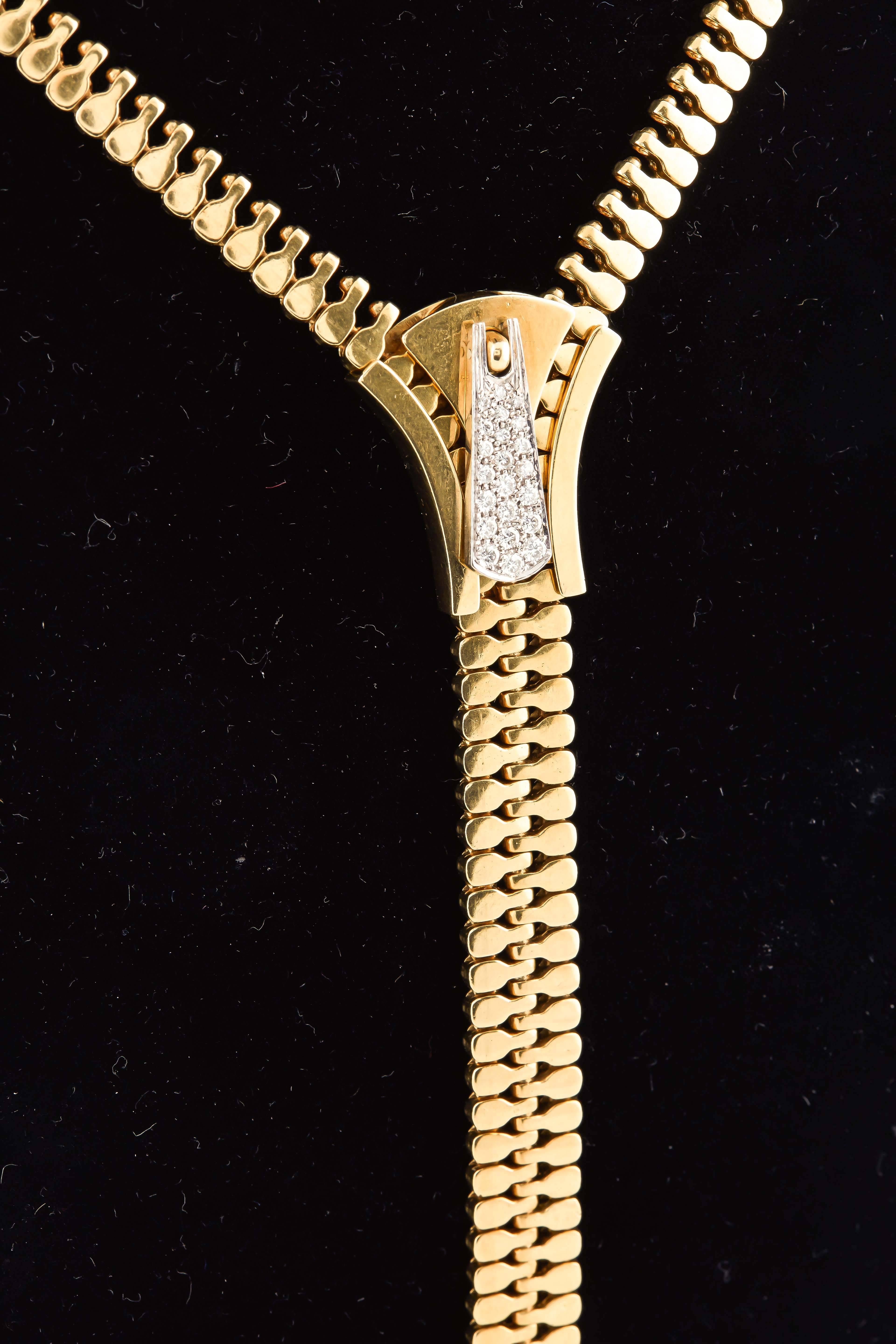 This was designed as a functioning adjustable zipper with  full cut diamond accents.