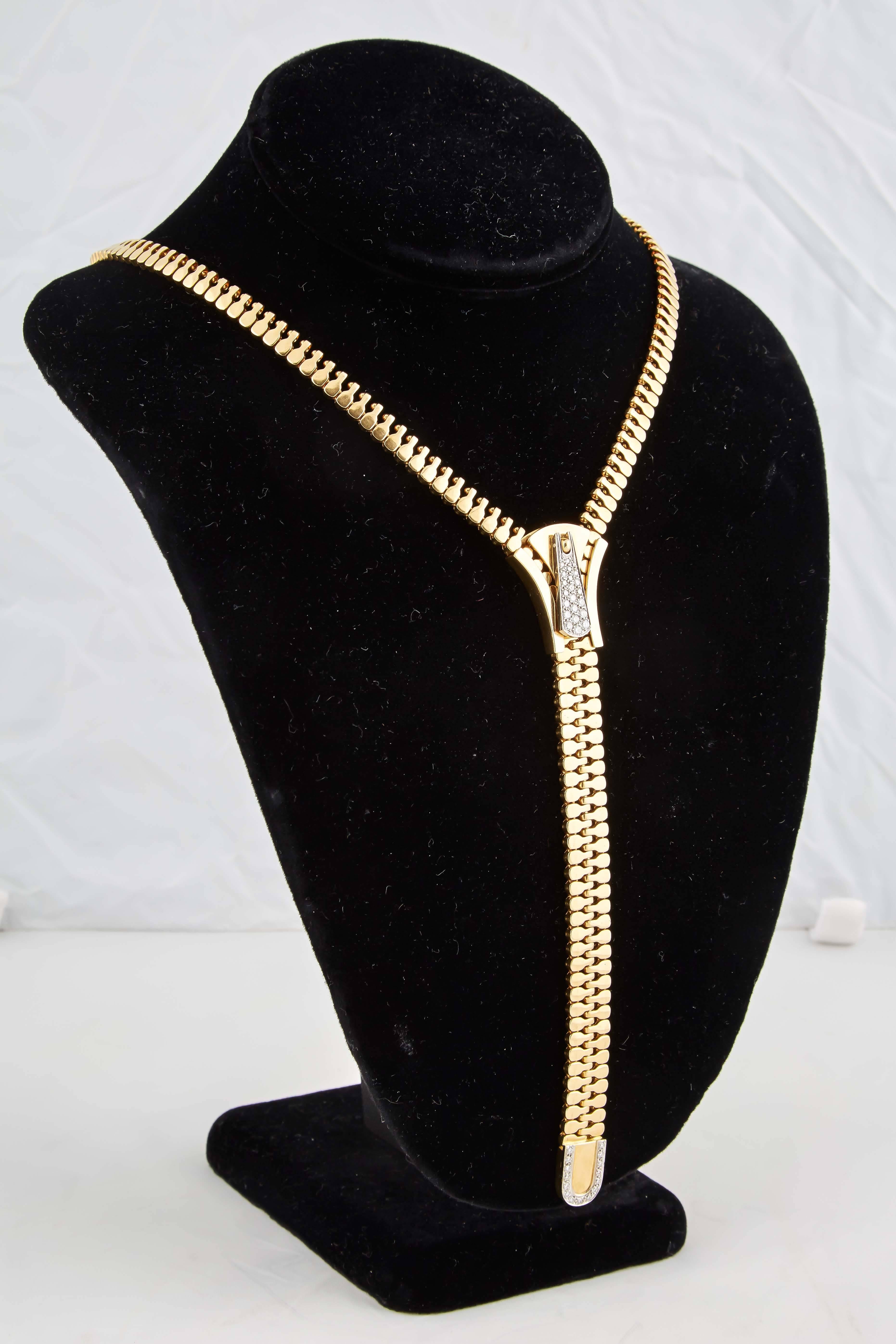 Women's Diamond gold zipper necklace