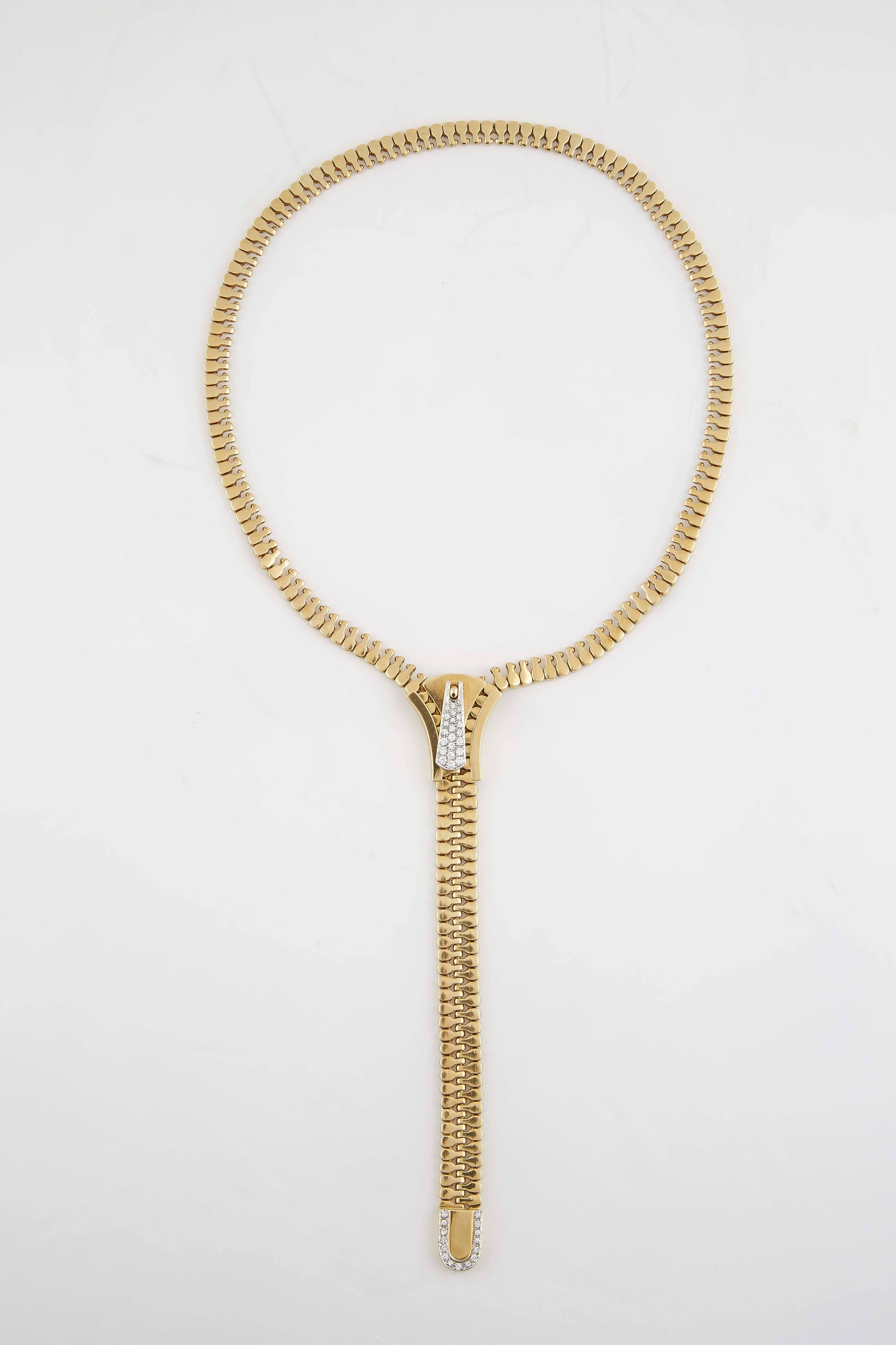 Diamond gold zipper necklace 1