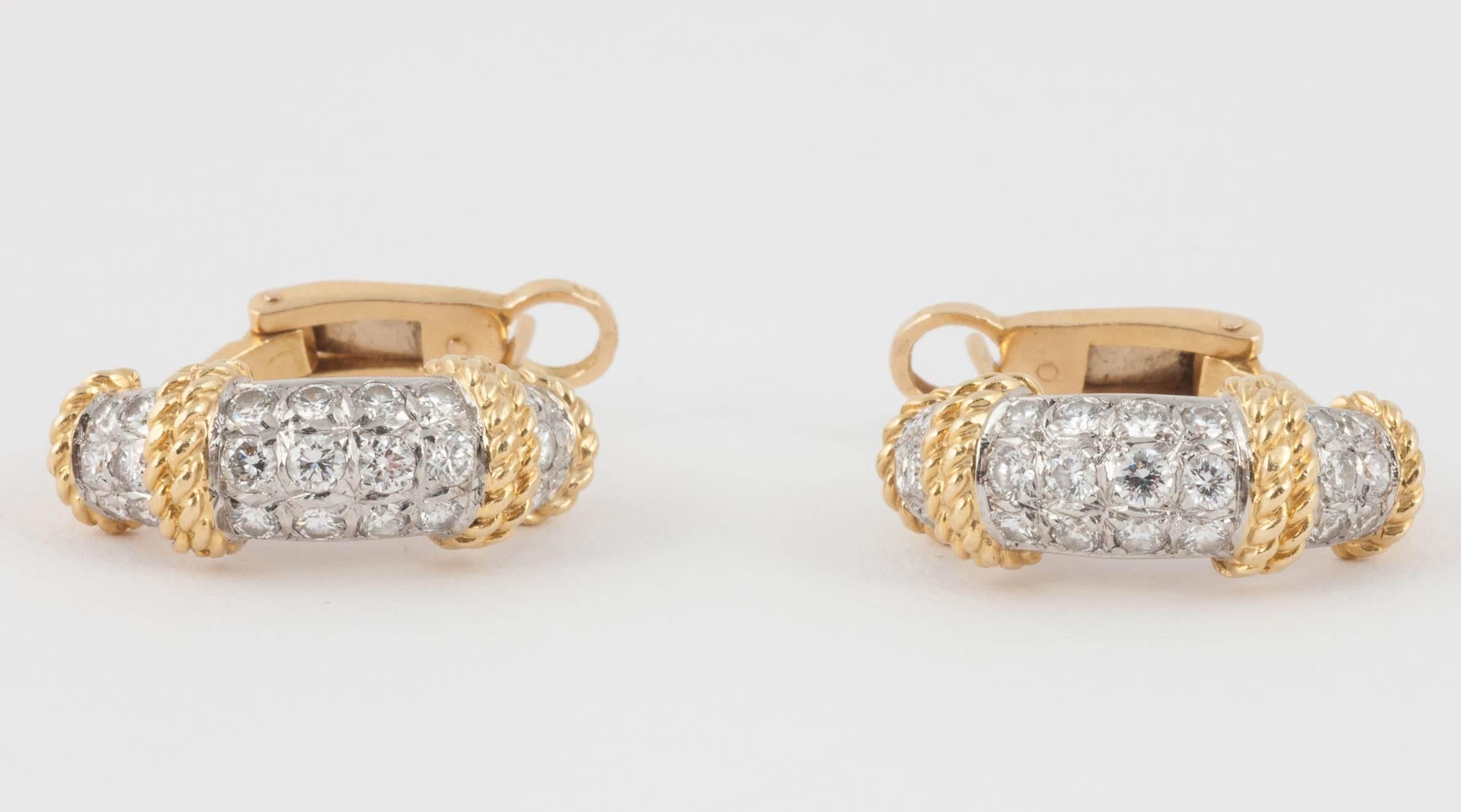 18ct Gold Hoop earrings set with Diamonds 