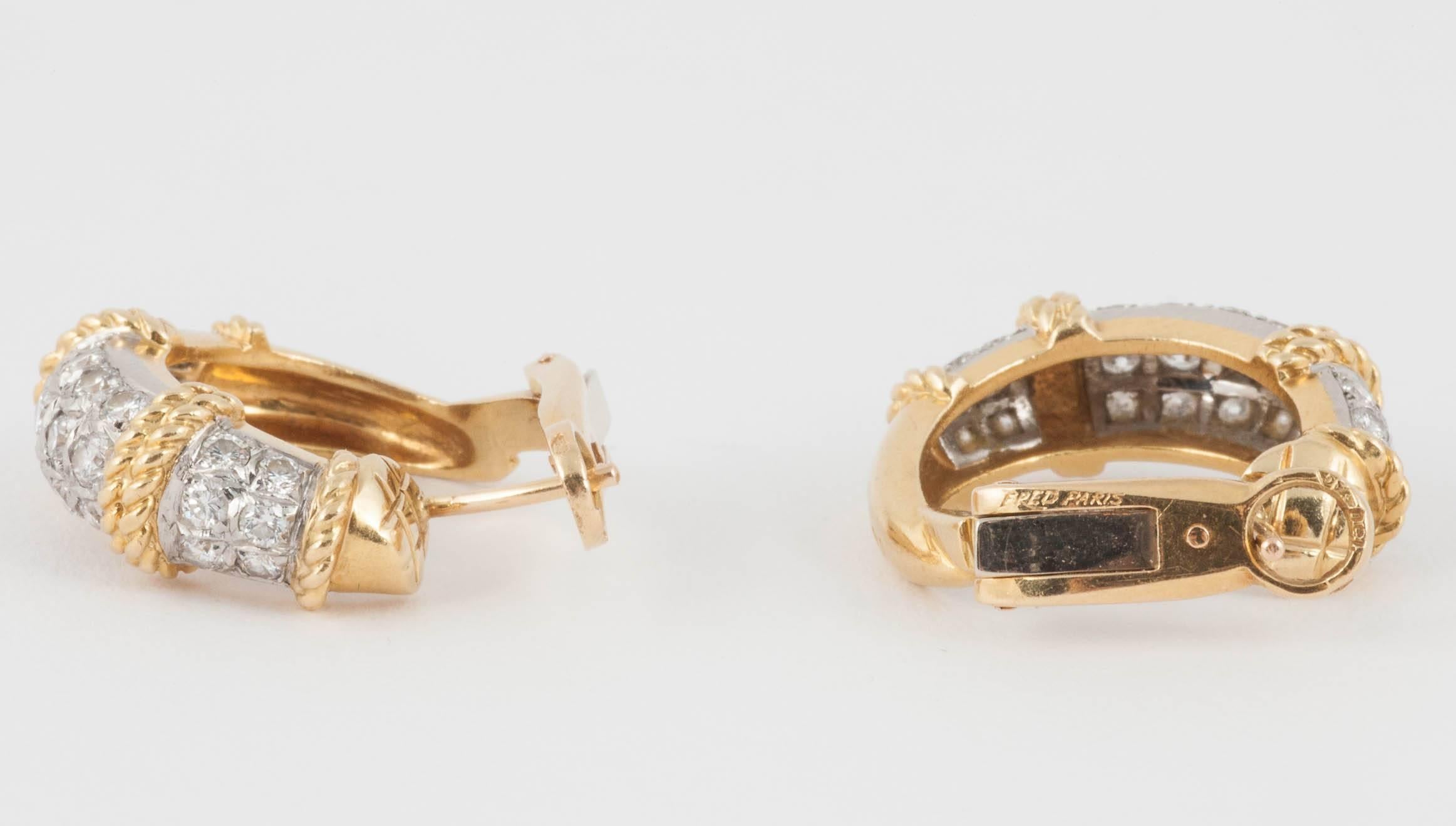 Modern Gold and Diamond Hoop Earrings by Fred of Paris