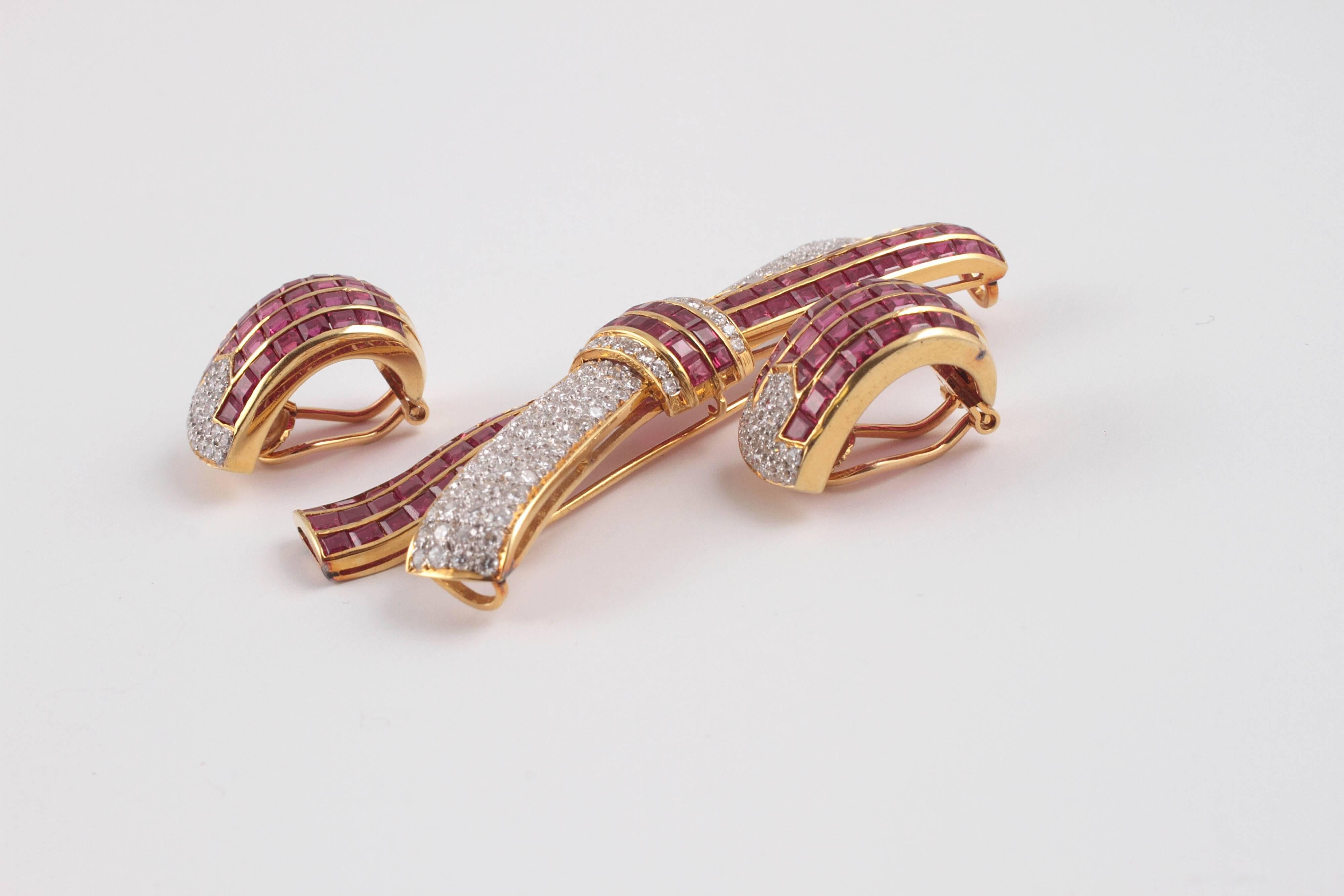 Women's  Ruby diamond brooch with matching earrings