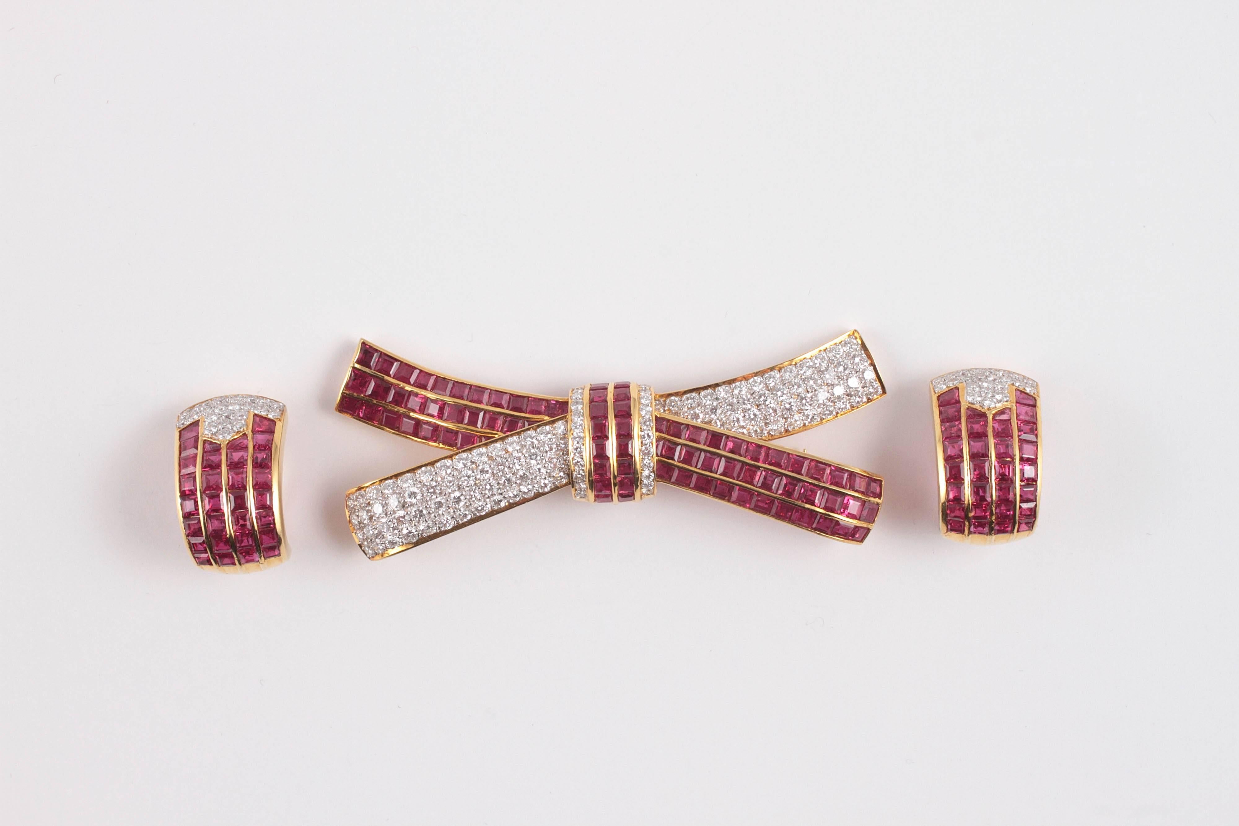  Ruby diamond brooch with matching earrings 2
