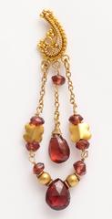 Garnet and Granulated High Karat Gold Dangle Earrings