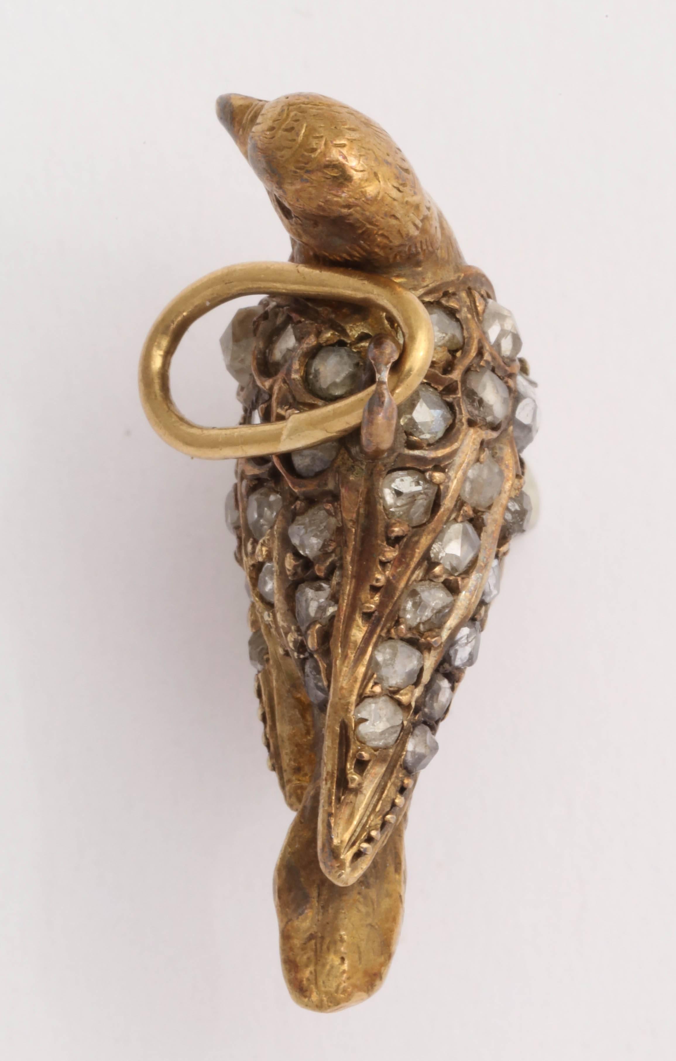 Women's or Men's Delightful Edwardian Diamond Gold Bird Pendant Charm