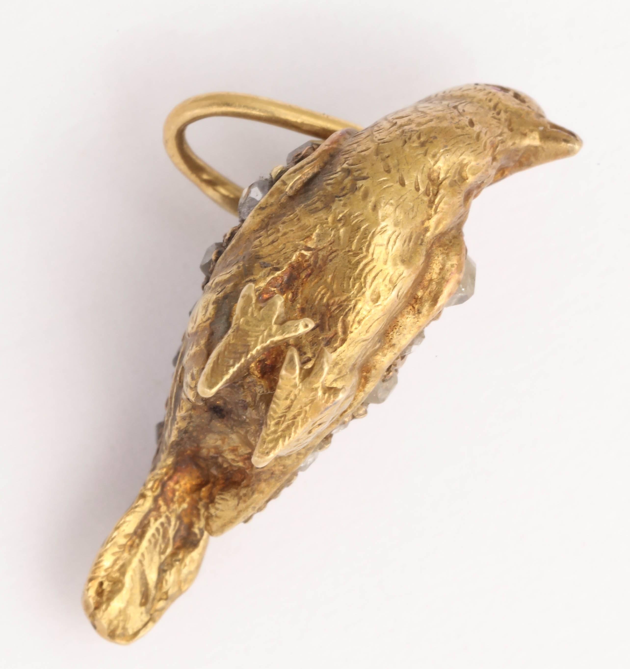 Delightful Edwardian Diamond Gold Bird Pendant Charm 1