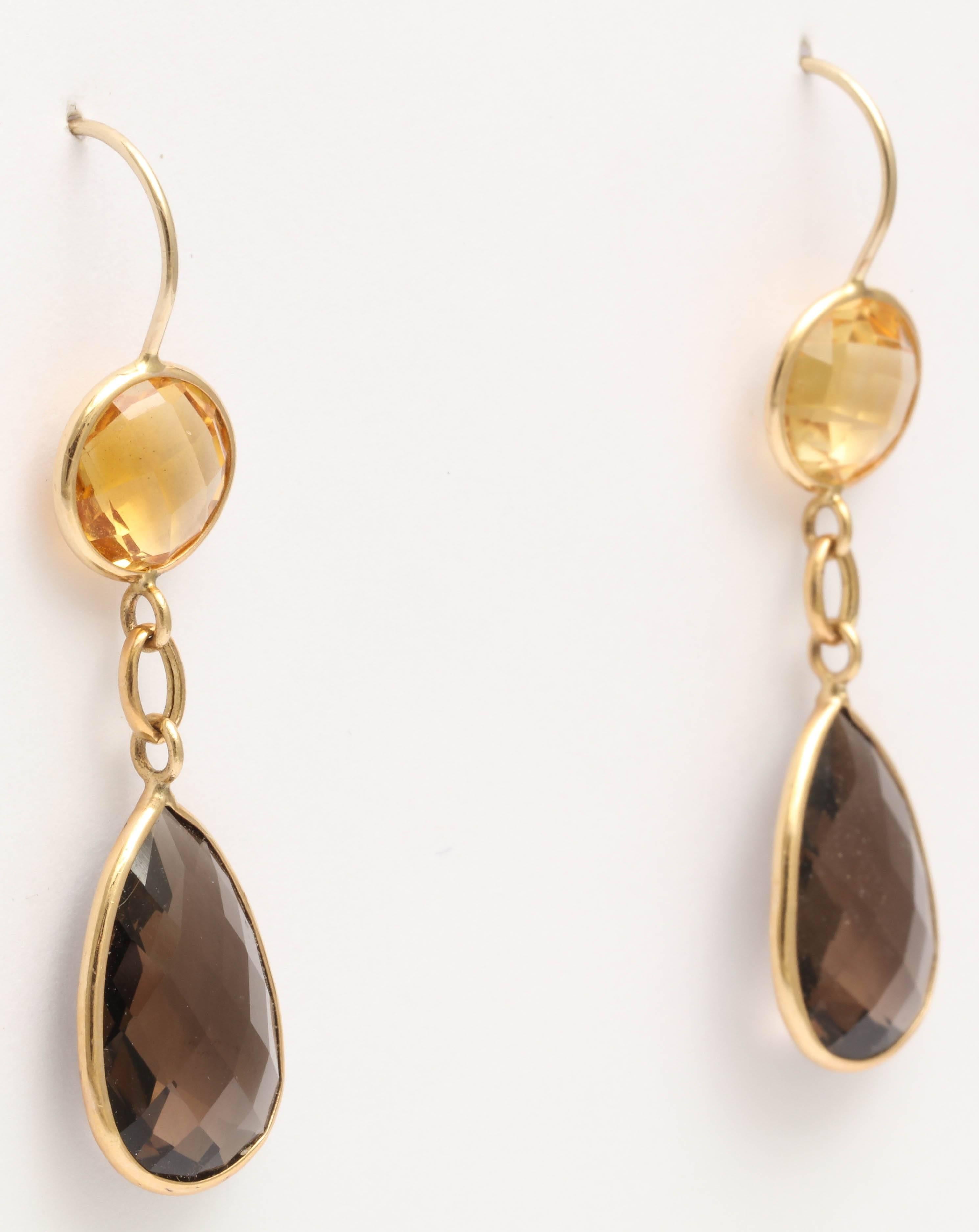 Citrine and Smoky Topaz  Earrings In New Condition In TRYON, NC