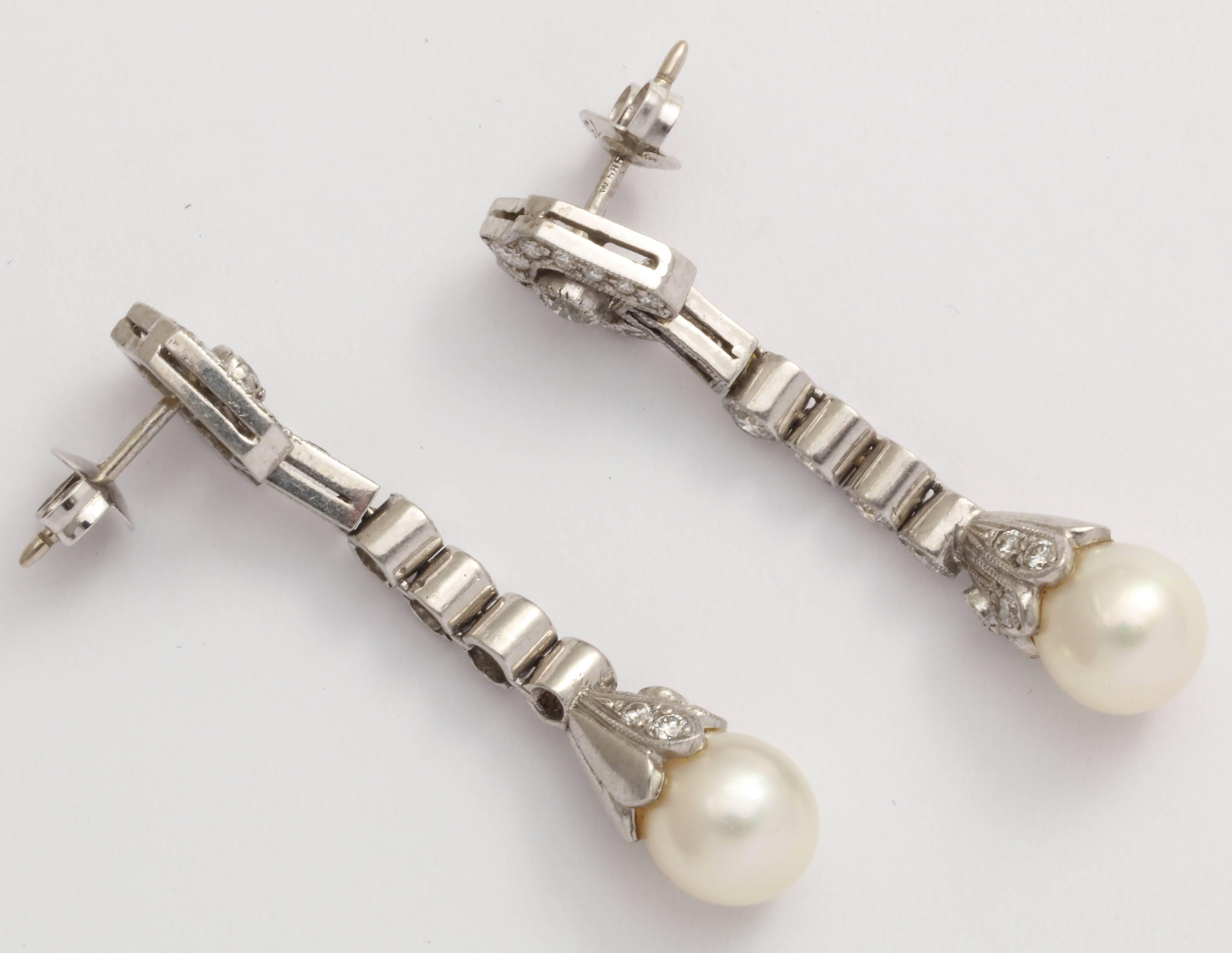 Diamond Pearl Platinum Earrings In Excellent Condition For Sale In TRYON, NC