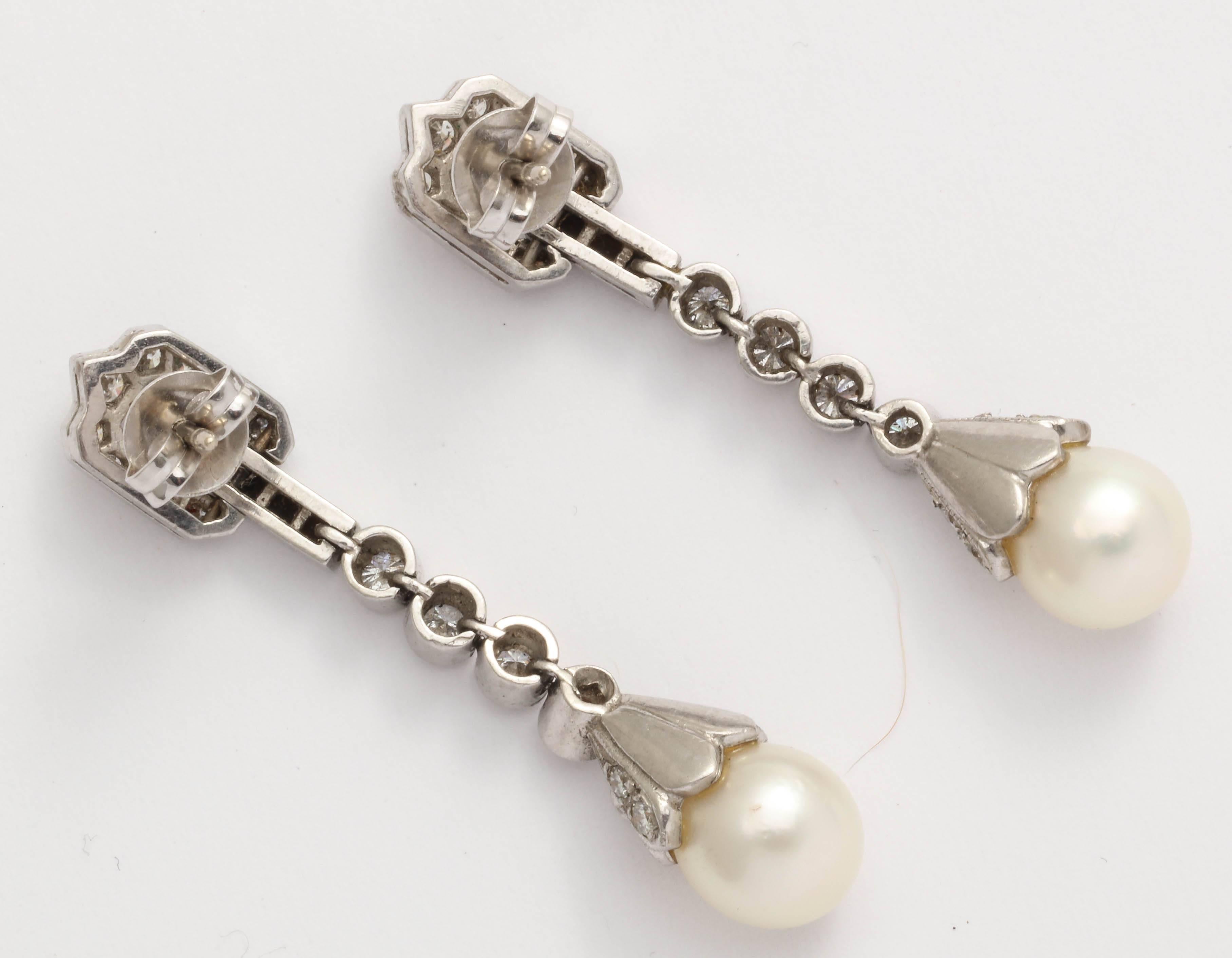 Women's Diamond Pearl Platinum Earrings For Sale