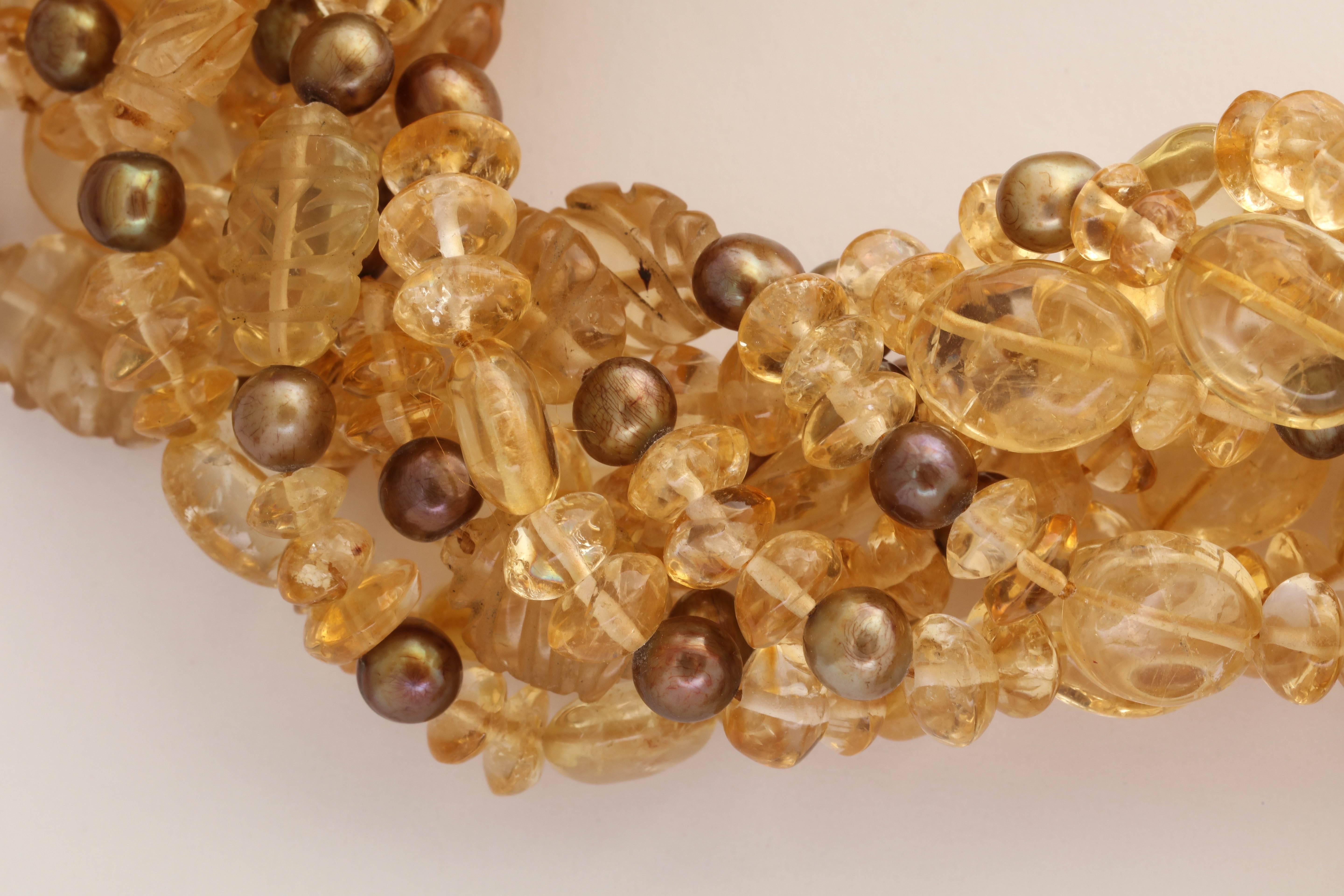 Extra Long Citrine and Brown Pearl 124 in. Necklace For Sale 2