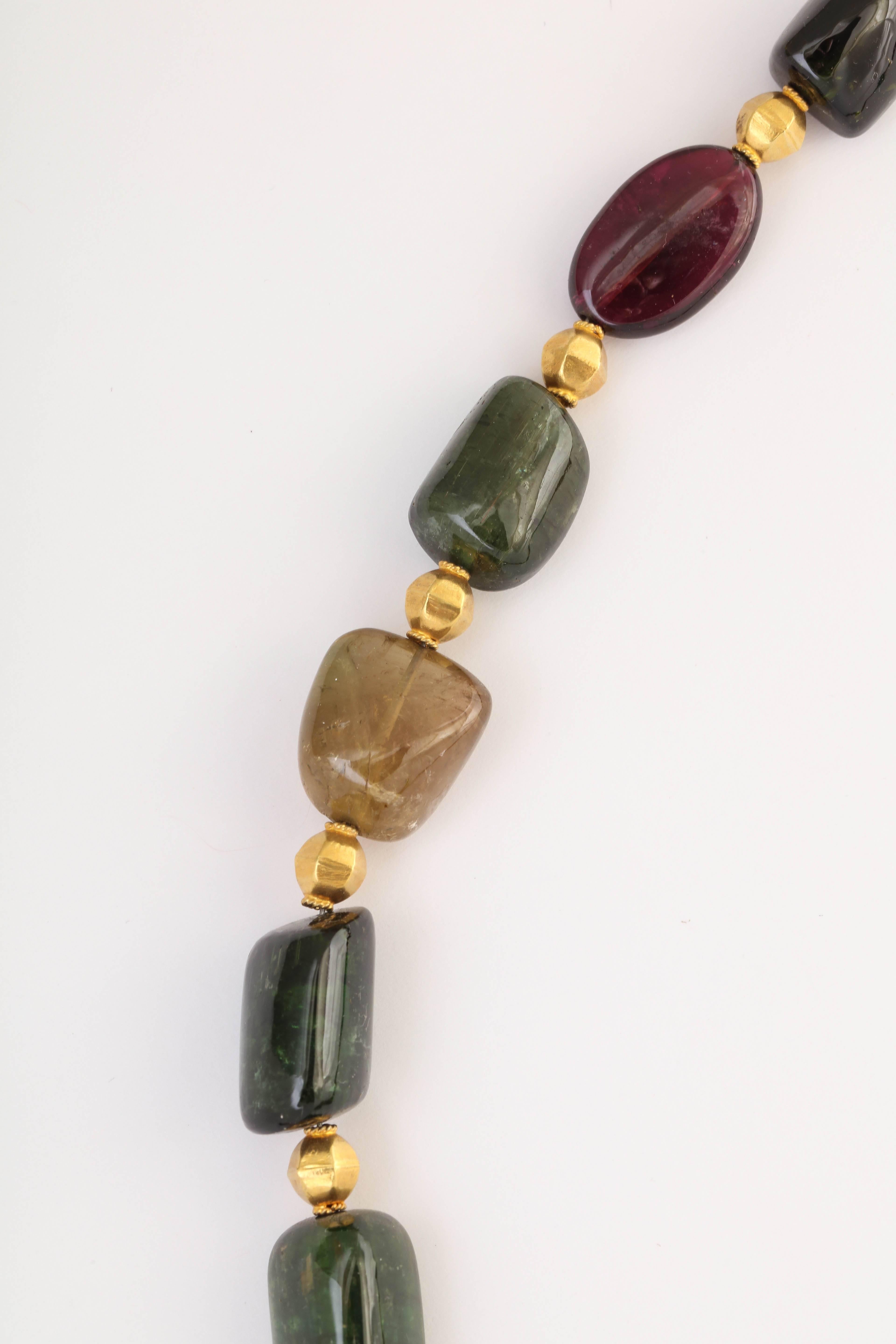 Artisan Striking Tourmaline and Gold Bead Necklace For Sale