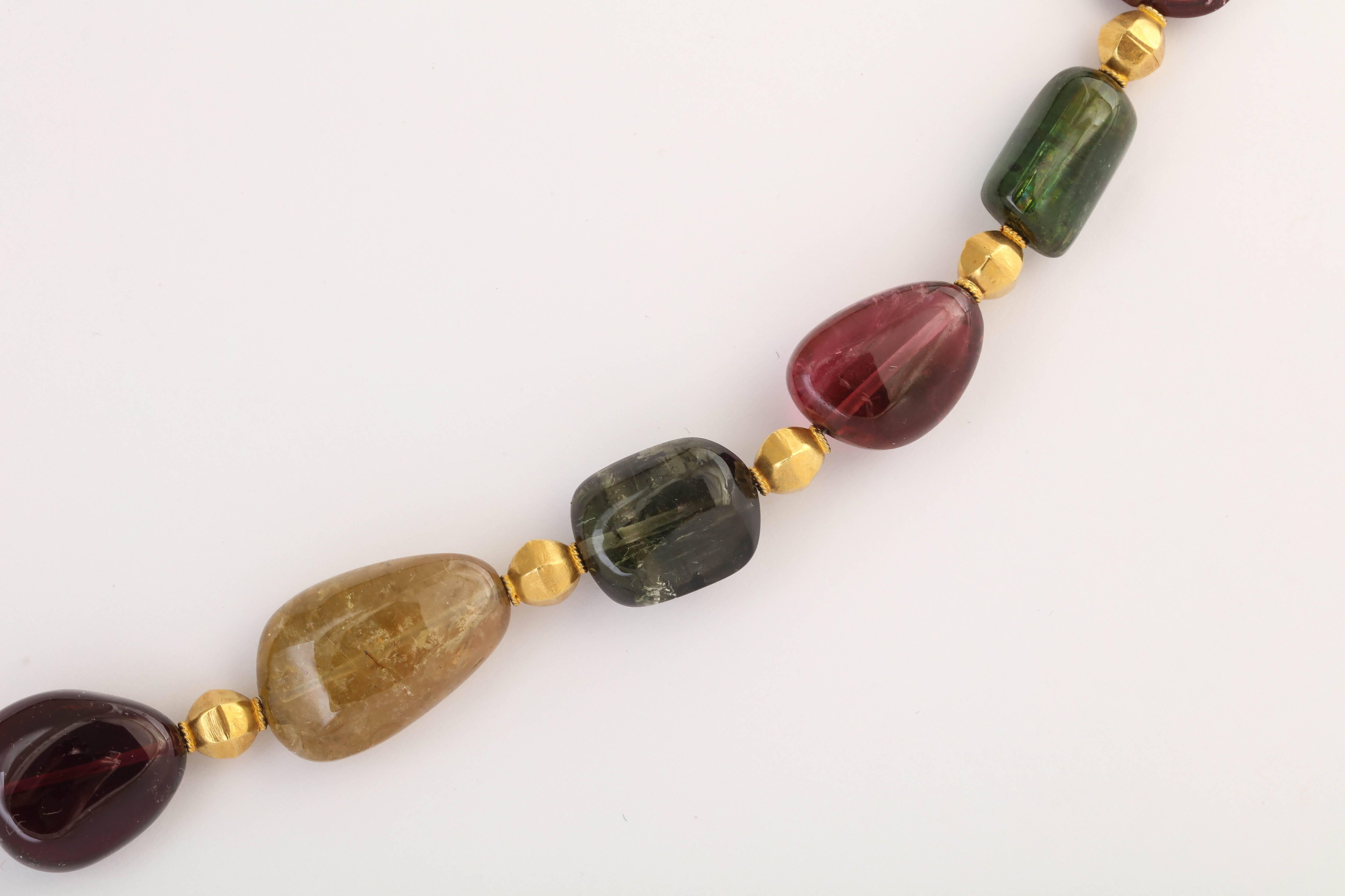 Striking Tourmaline and Gold Bead Necklace In New Condition For Sale In TRYON, NC