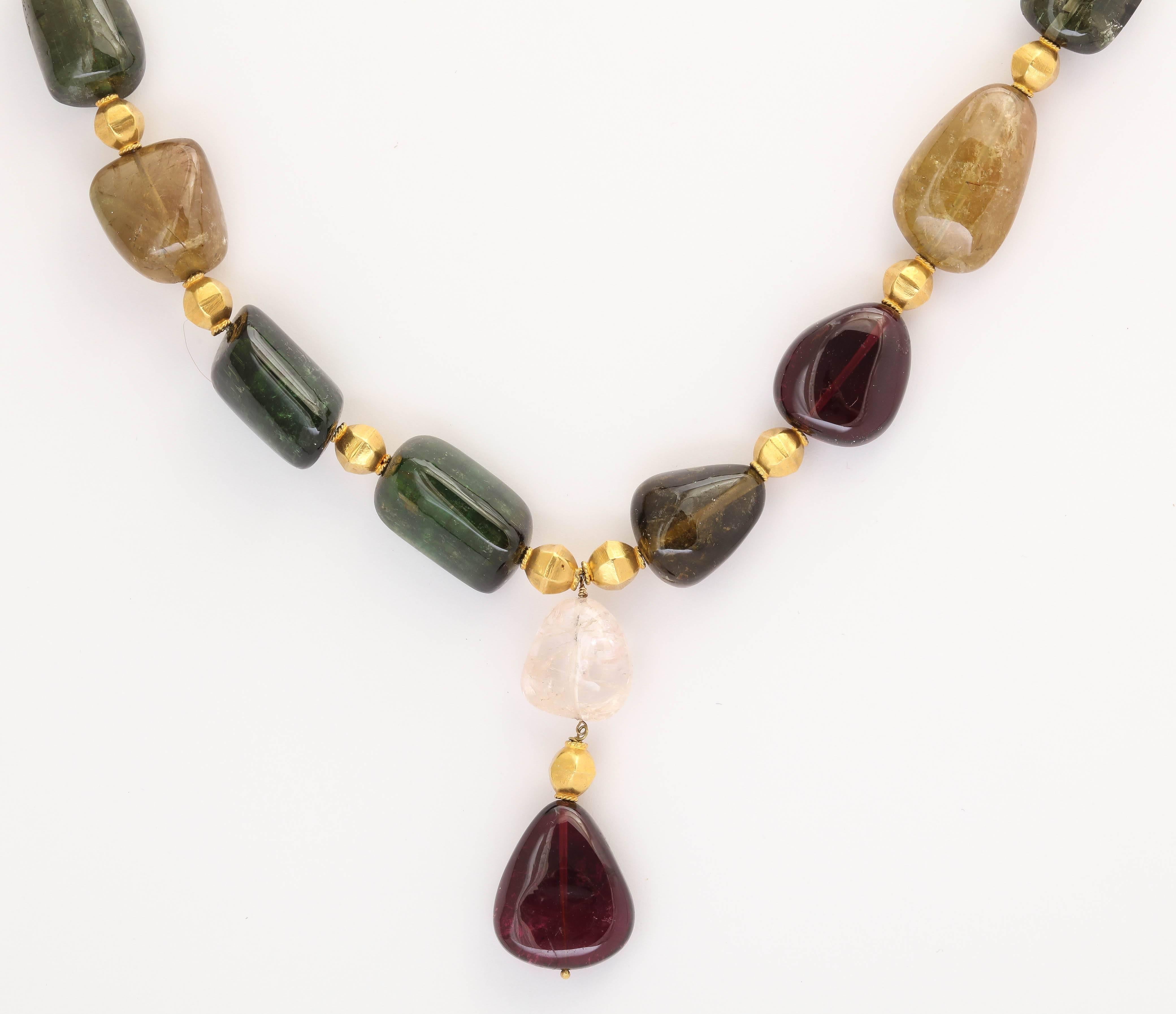 Striking Tourmaline and Gold Bead Necklace For Sale 1