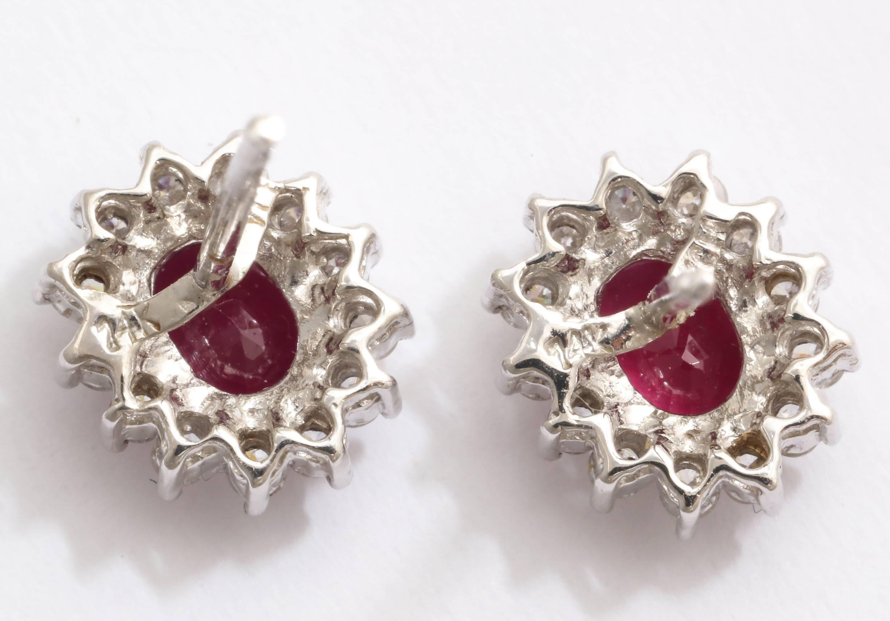 Charming Ruby and Diamond stud Earrings In New Condition For Sale In TRYON, NC