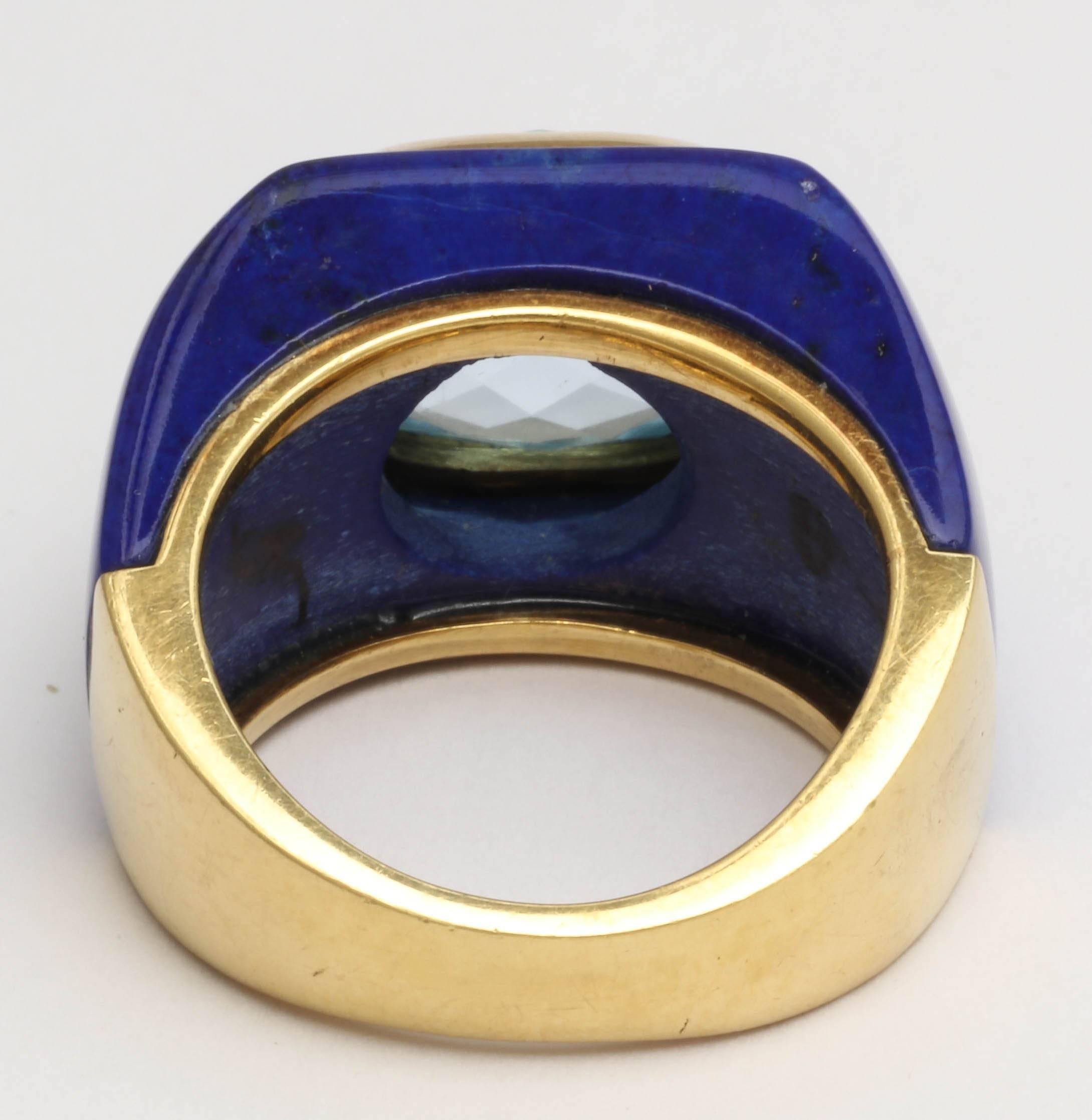 Stunning Lapis and Blue Topaz Gold Ring In New Condition For Sale In TRYON, NC