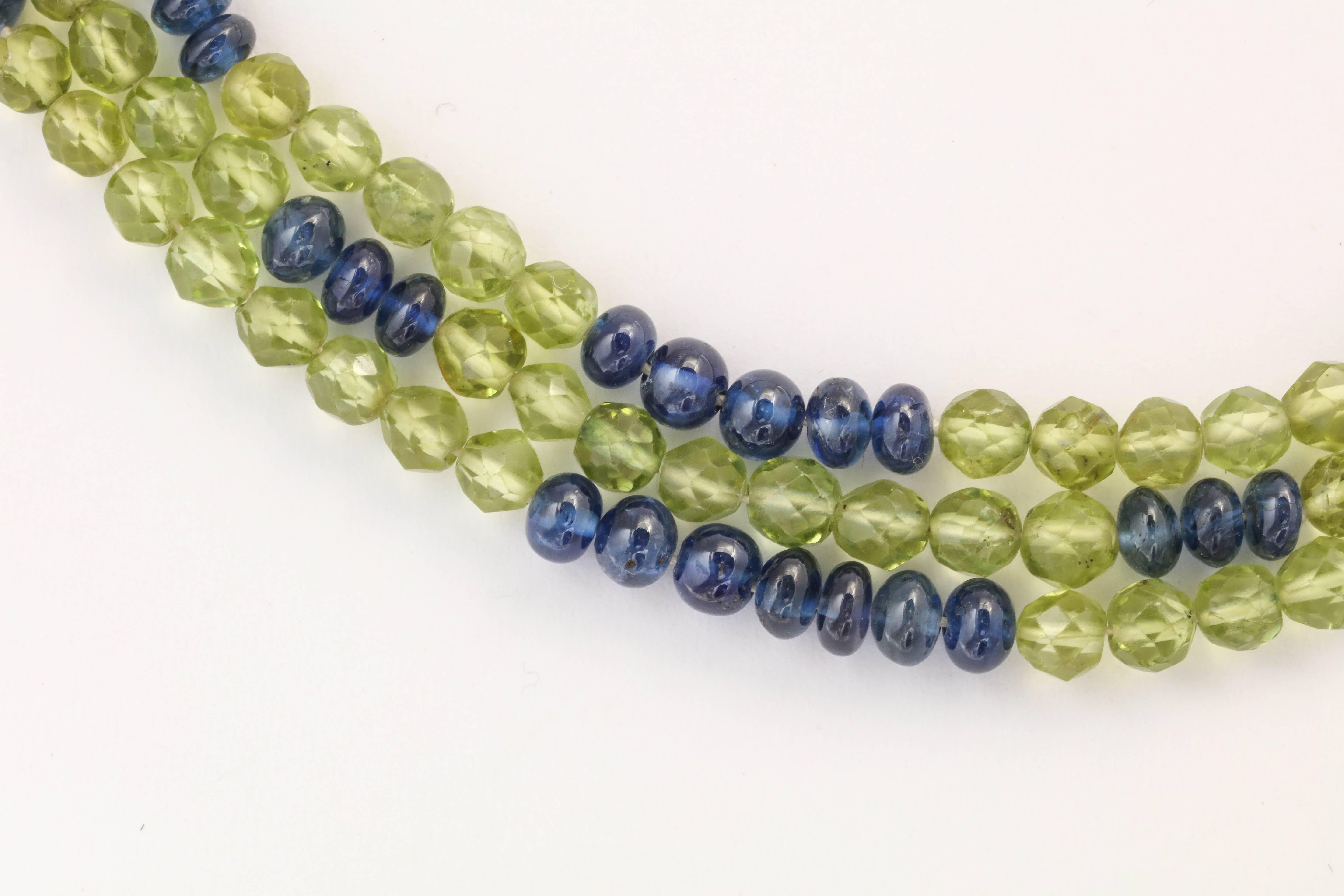 Contemporary Helen Ringus Unique Pearl Peridot Sapphire Gold Necklace For Sale